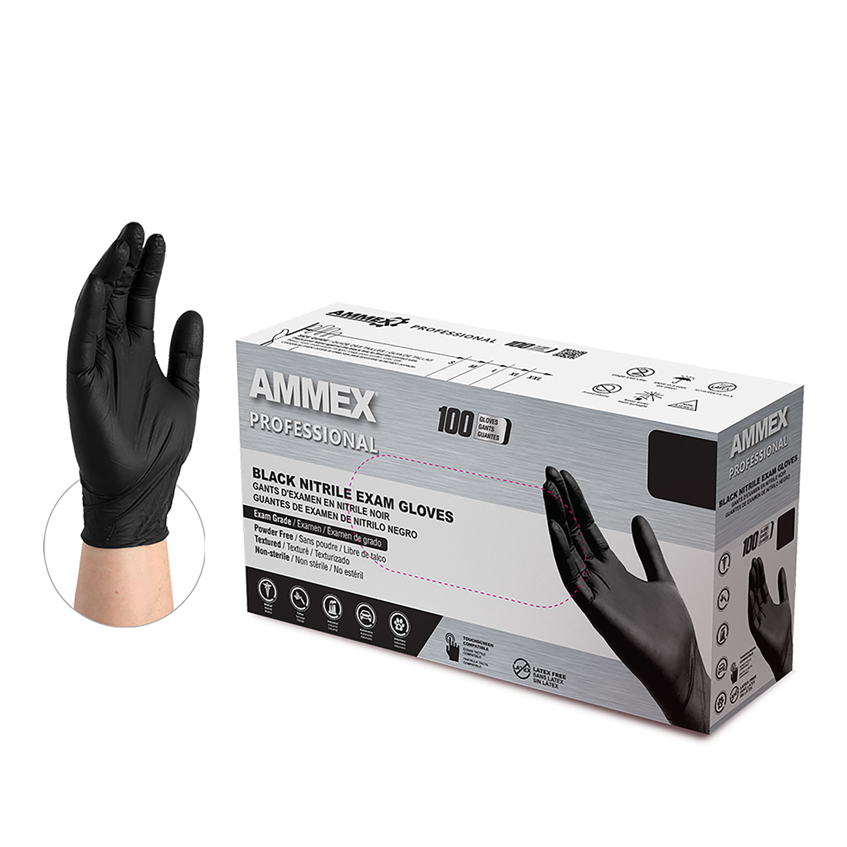 Ammex AMMEX Black Nitrile PF Exam Gloves, X-Large