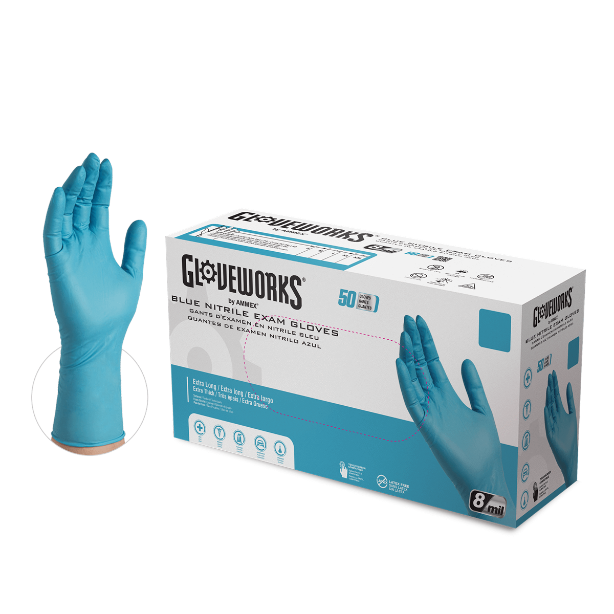 Ammex L GlovePlus HD PF, Textured, Extra Long Nitrile