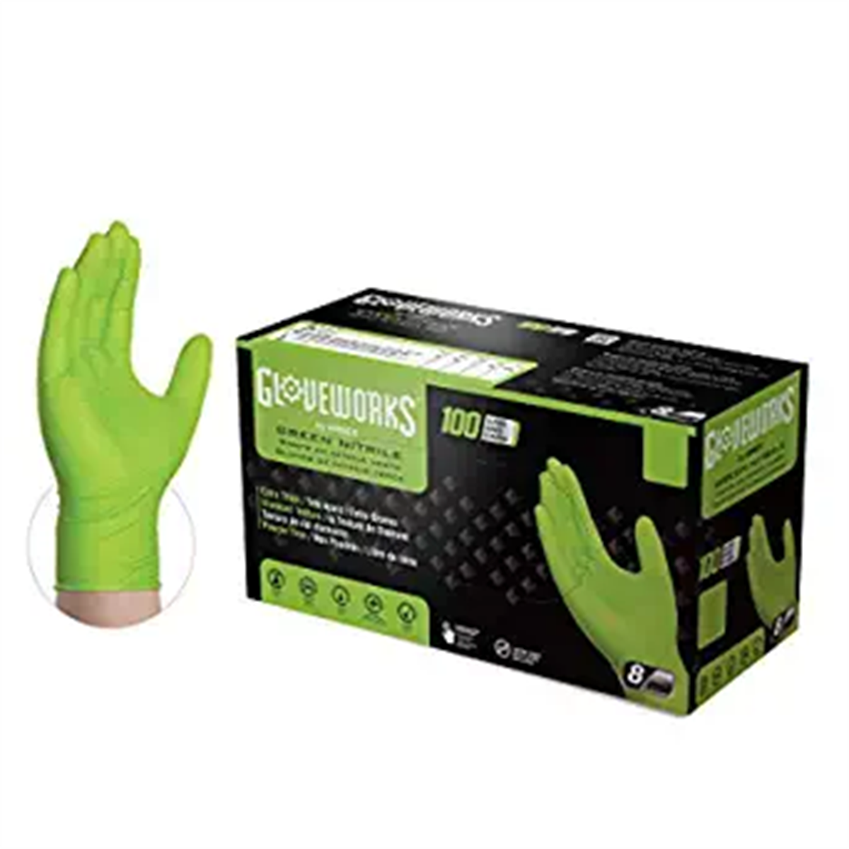 Gloveworks HD Green Nitrile Diamond Grip Large
