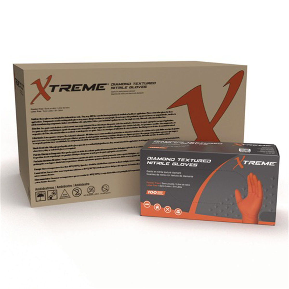 Xtreme Industrial Orange Diamond Textured Nitrile Disposable Gloves, XXLarge