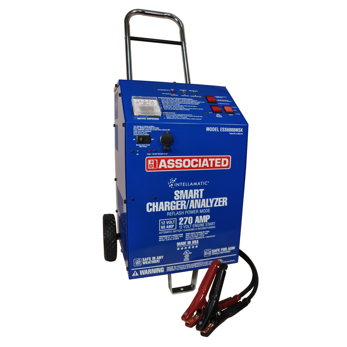Associated Charger/analyzer 12v 60 Amp/270 Amp Boost/power Supply With Memory Saver And Ms6209-12 And 16 Ft. Dc Leads (ess6008msk)