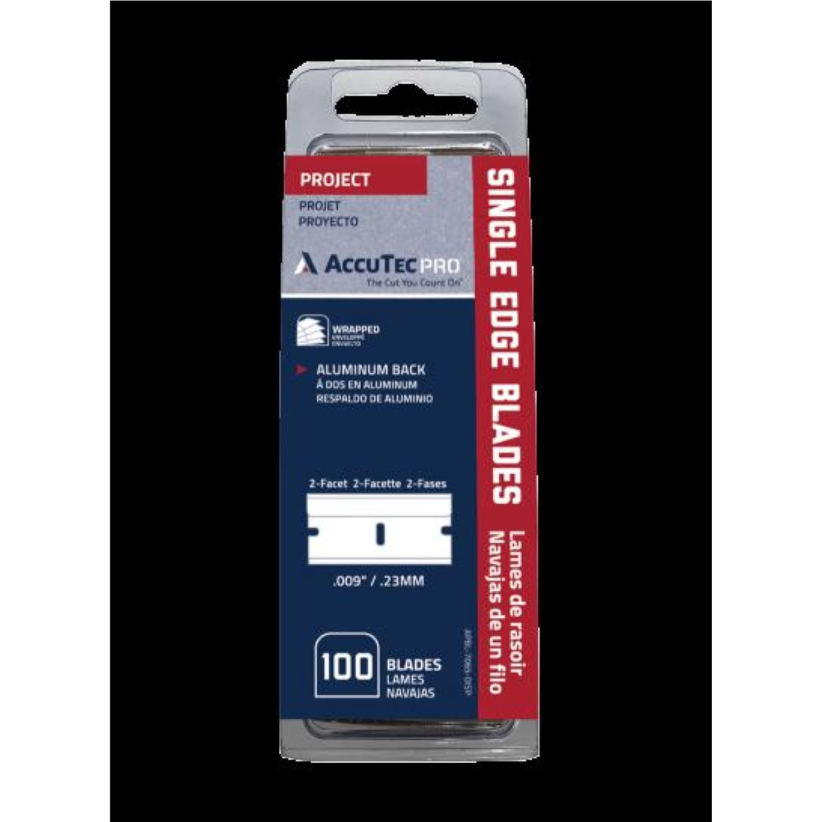 AccuTec Pro AccuTec Pro Single Edge Blade .009 1074 Alum Back 100SHL BL/CLM, CLM=CT, CA=DISP (25CT/DISP)