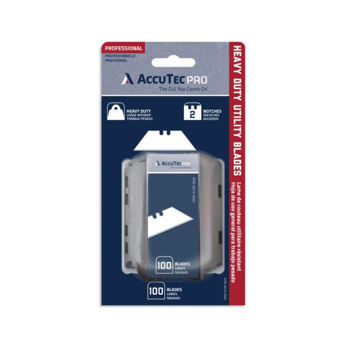 AccuTec Pro AccuTec Pro Utility Blade .024 HD 1074 2-Notch 100BL/DSPR "Carded" (10CD/CA)