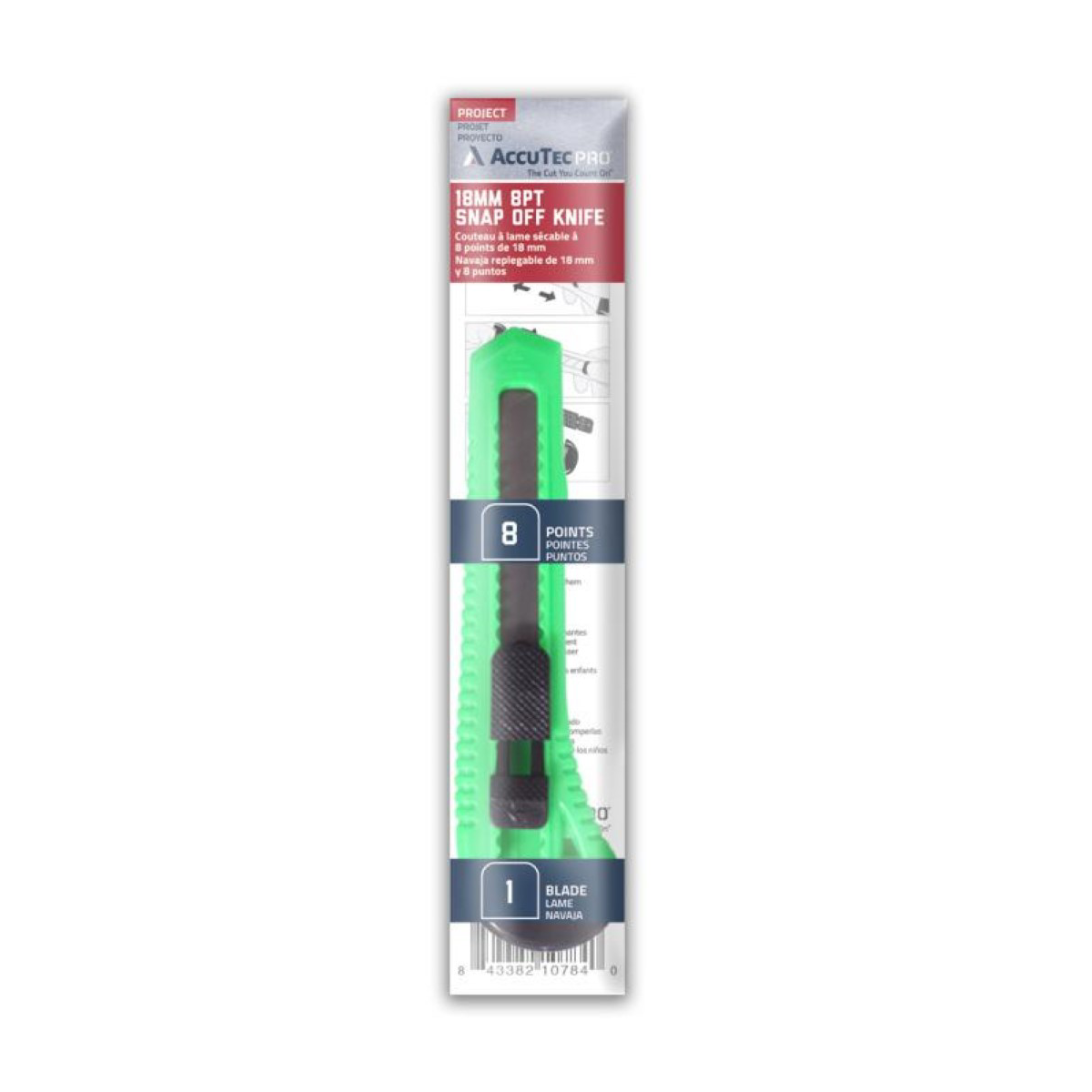 AccuTec Pro AccuTec Pro 8PT 18MM Snap-Off Knife with 1 Blade Assorted Colors "Bagged" CJAR=CA (25BG/CJAR)