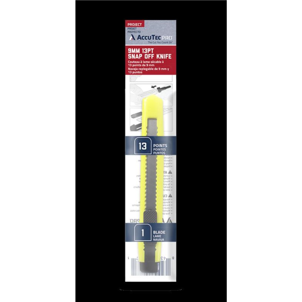 AccuTec Pro AccuTec Pro 13PT 9MM Snap-Off Knife with 1 Blade Assorted Colors, CJAR=CA (75KNF/CJAR)