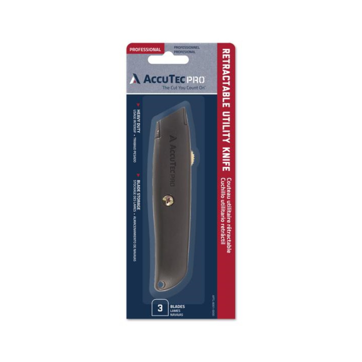 AccuTec Pro AccuTec Pro Standard Retractable Utility Knife with 3 Blades, Black (6CD/CT, 6CT/CA)