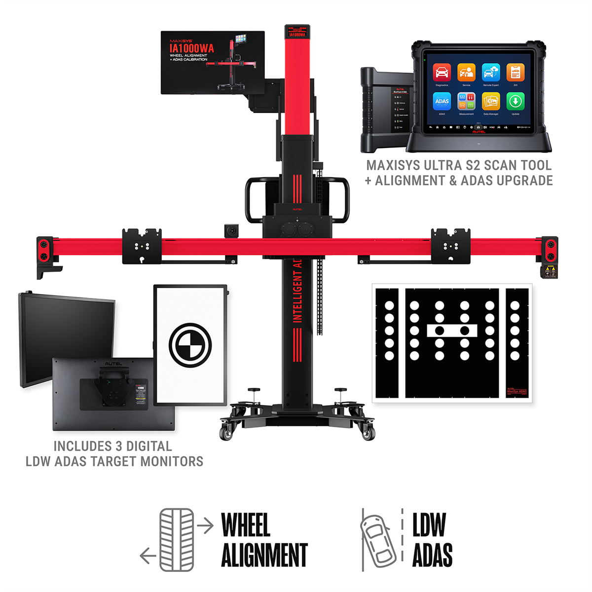 Autel Maxisys Ia1000 Ldw Automated Adas Calibration And Wheel Alignment System With Ms Ultra S2 And Digital Targets