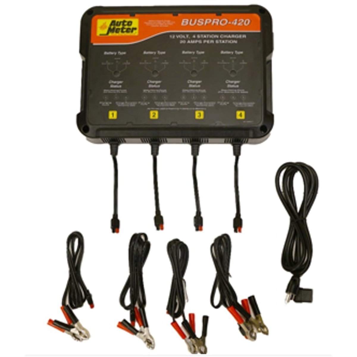 Auto Meter Products BUSPRO-420; Muti-Bank Smart Battery Charger, Flooded, AGM, LifePO4 Batteries - 4 Station, 120v, 20 amp