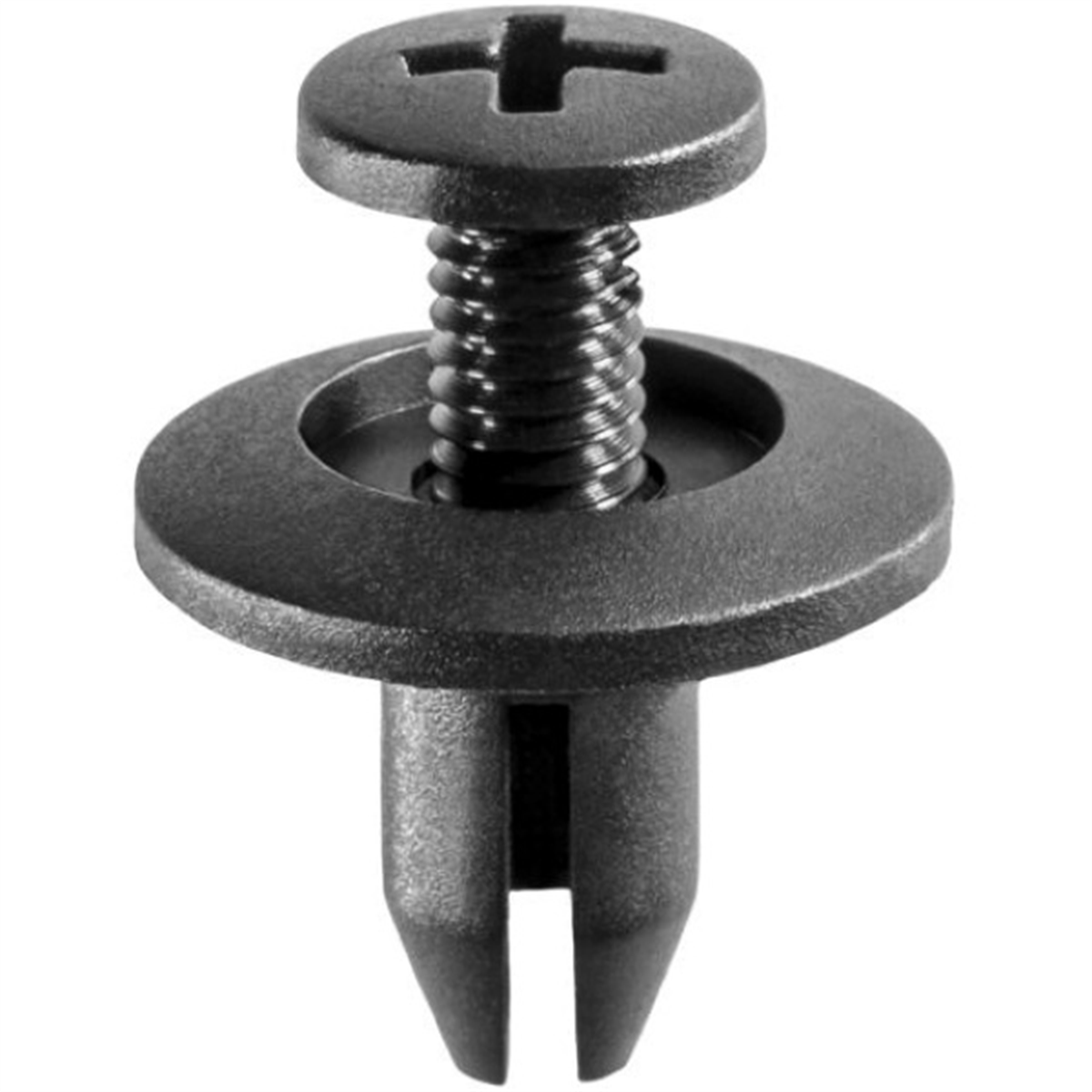 AUVECO 14696 Push-Type Phillips Drive Retainer, 15 mm Dia Head x 11 mm L Stem, Nylon, Black