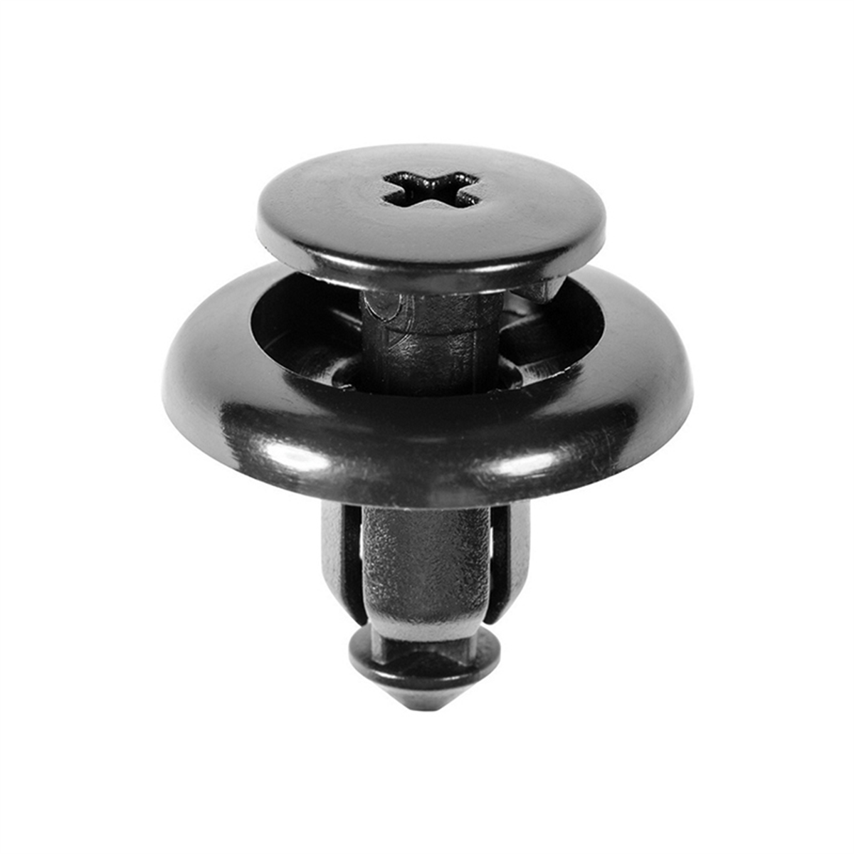 Auveco 19315 Push-type Screw-type With Open End Mud Guard Retainer, 20 Mm Dia Head X 9 Mm L Stem, Nylon, Black