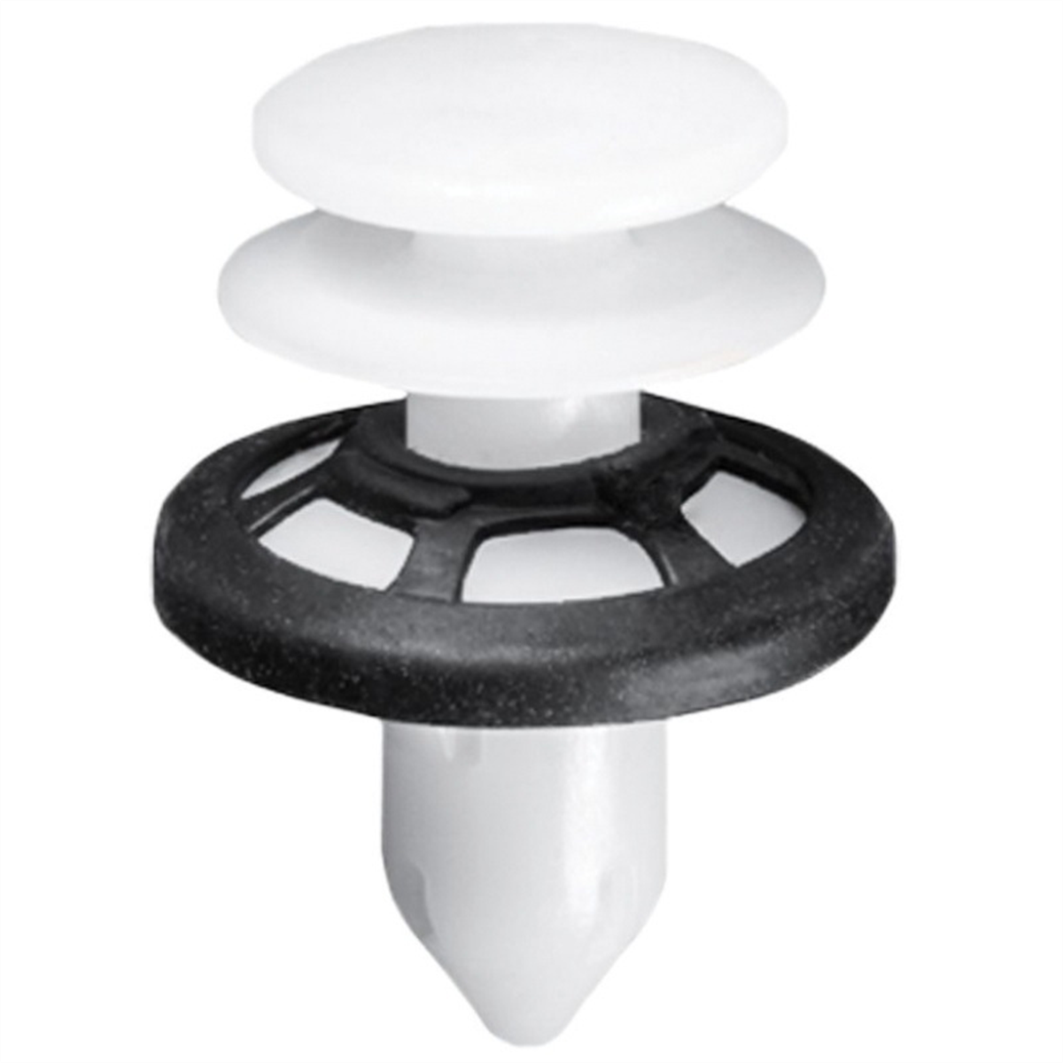 Auveco 21601 Double Head Push-type Type 9 Retainer, 22 Mm Dia Head X 16 Mm L Stem X 9 Mm Hole, Black/white