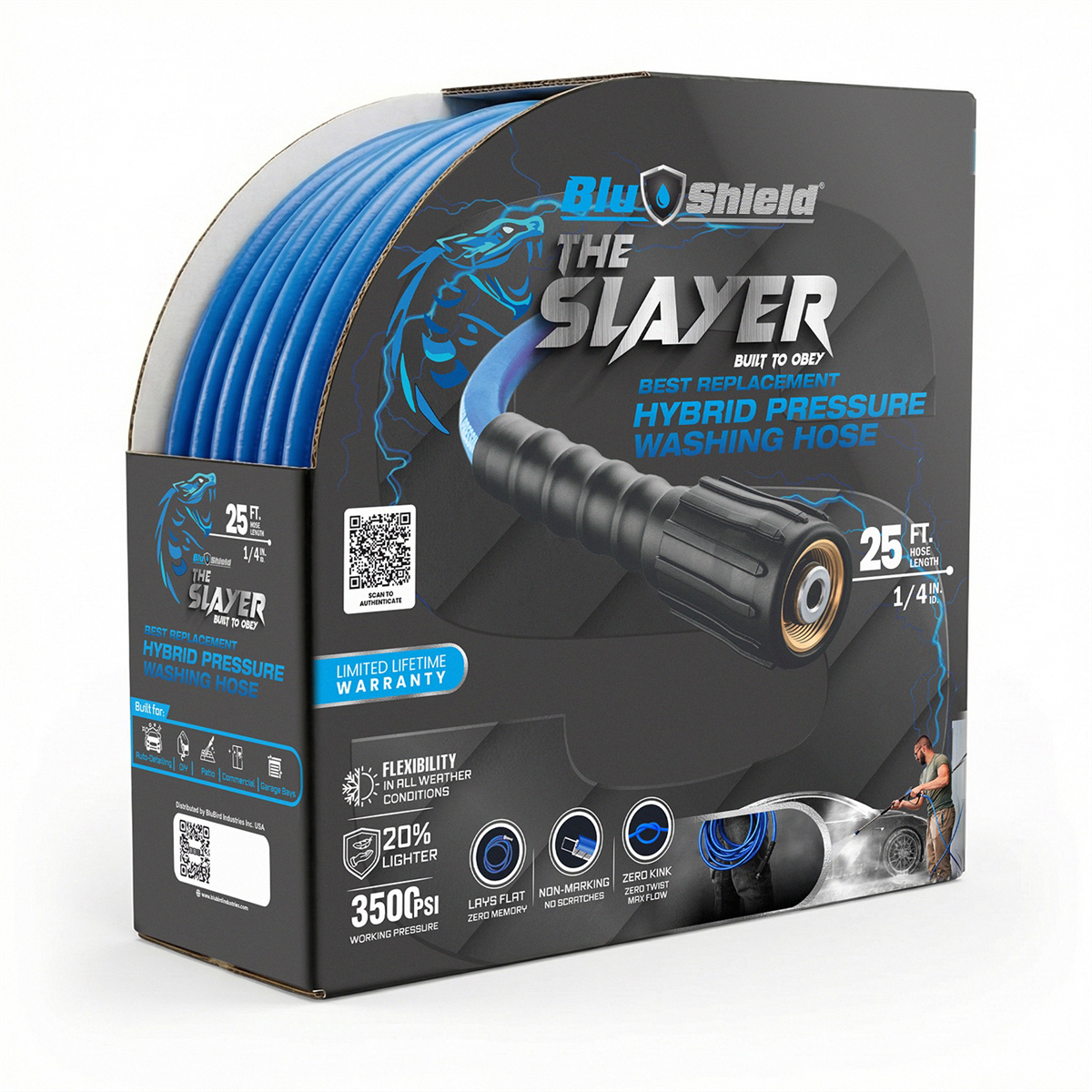 BluBird Blu Shield The Slayer Hybrid Pressure Washing Hose 1/4" X 25'