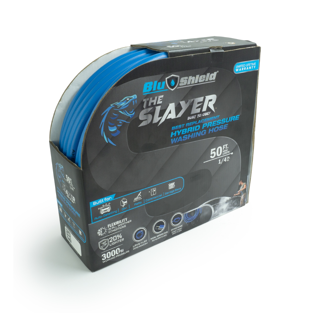 BluBird Blu Shield Slayer Pressure Washer Hose 1/4 Inch x 50 Foot 3500 PSI Blue