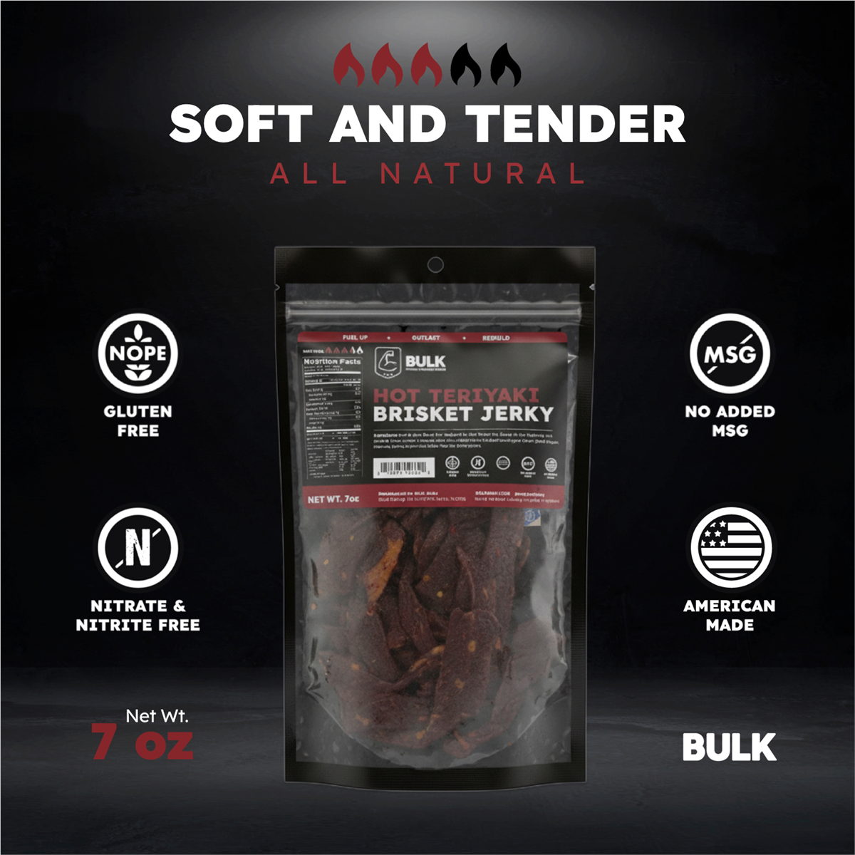 BULK Jerky Hot Teriyaki Brisket Beef Jerky - 7 ounce package (12 packages)