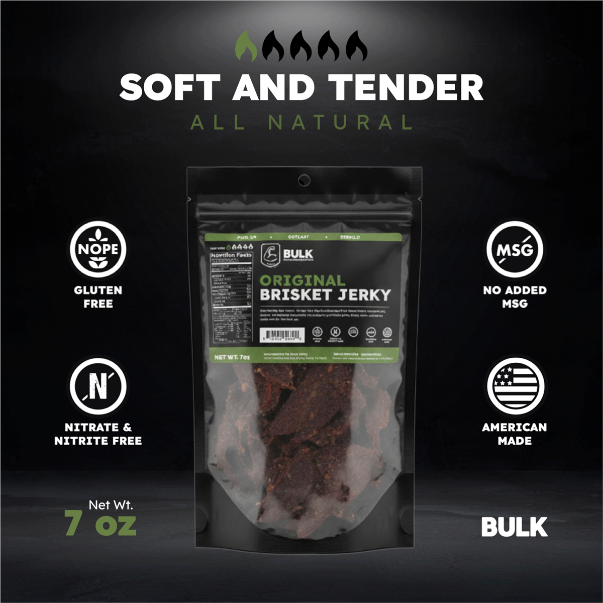 BULK Jerky Original Brisket Jerky - 7 ounce Package (12 Packages)