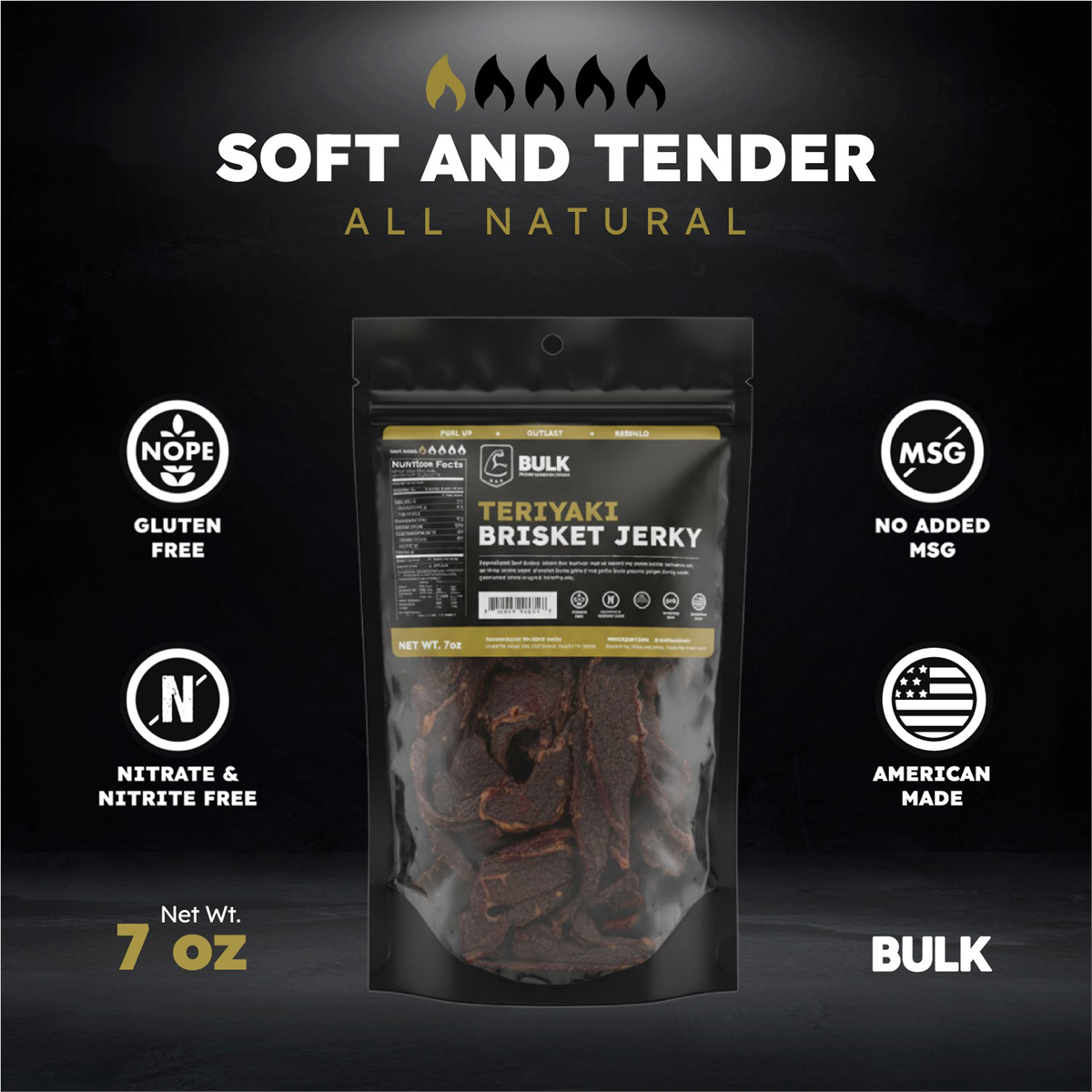 BULK Jerky Teriyaki Brisket Beef Jerky - 7 ounce package (12 Packages)