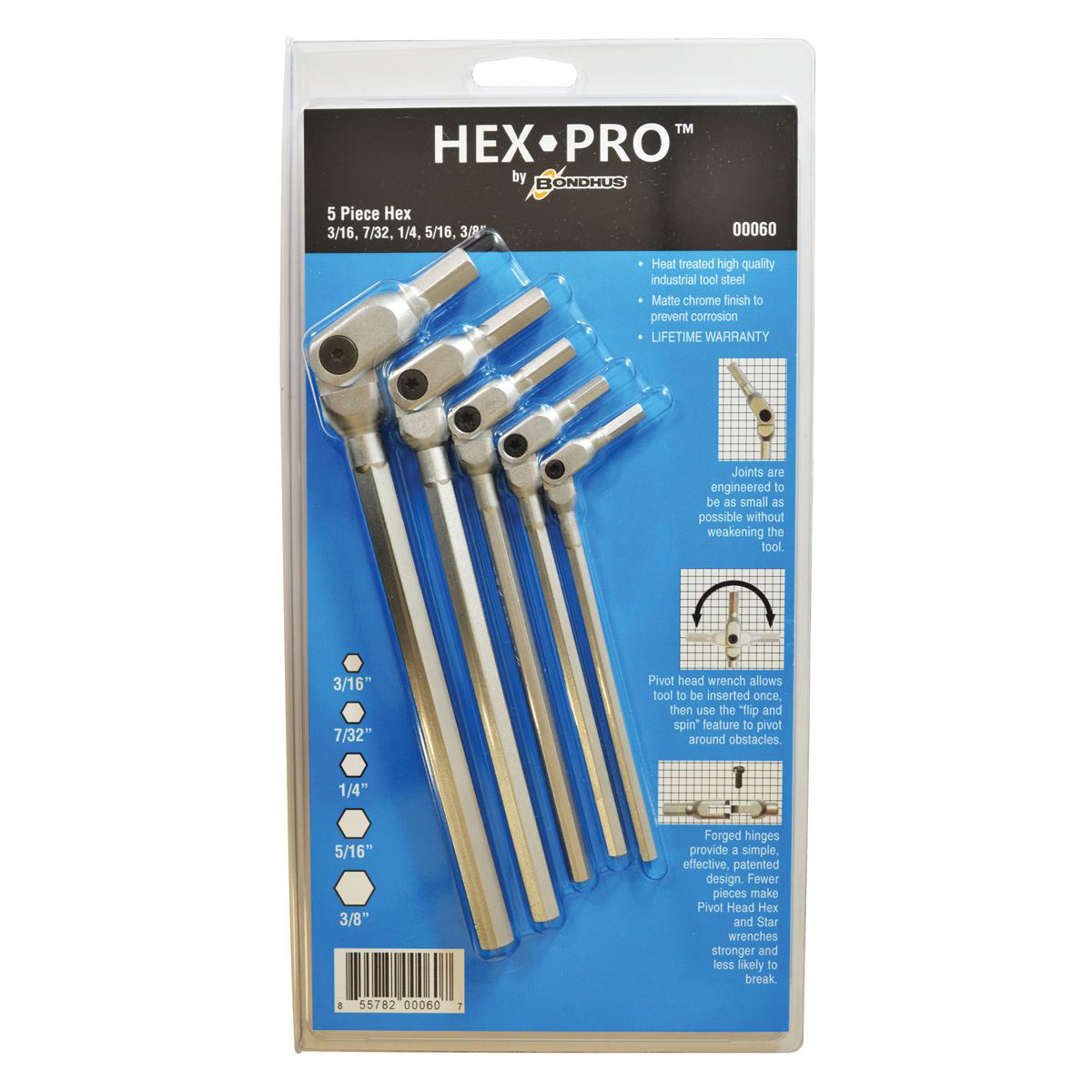 Bondhus Corp. 5pc Hex Pro Pivot Head Inch Hex Wrench Set