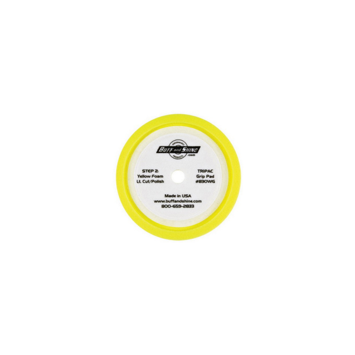 Buff And Shine 830WG Convoluted Face Buffing Grip Pad, 8 in Dia, 1-1/2 in THK, Foam, Hook and Loop Attachment, Yellow