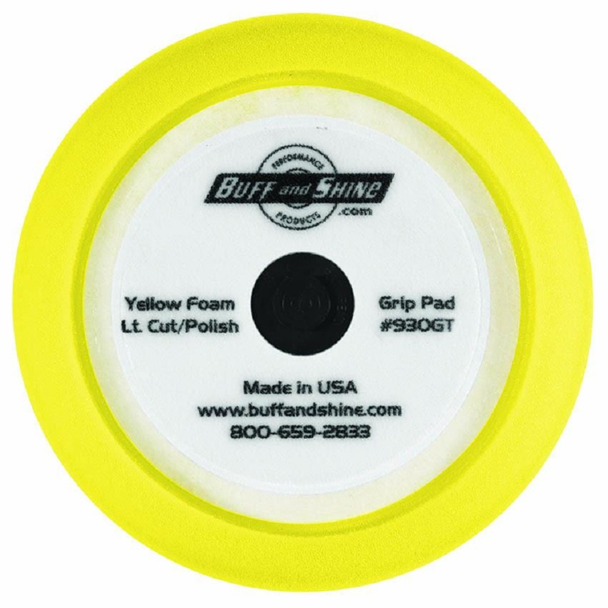 Buff And Shine 930GT Buffing Grip Pad with Center Tee, 9 in Dia, 1-1/2 in THK, Reticulated Polyester Foam, Yellow