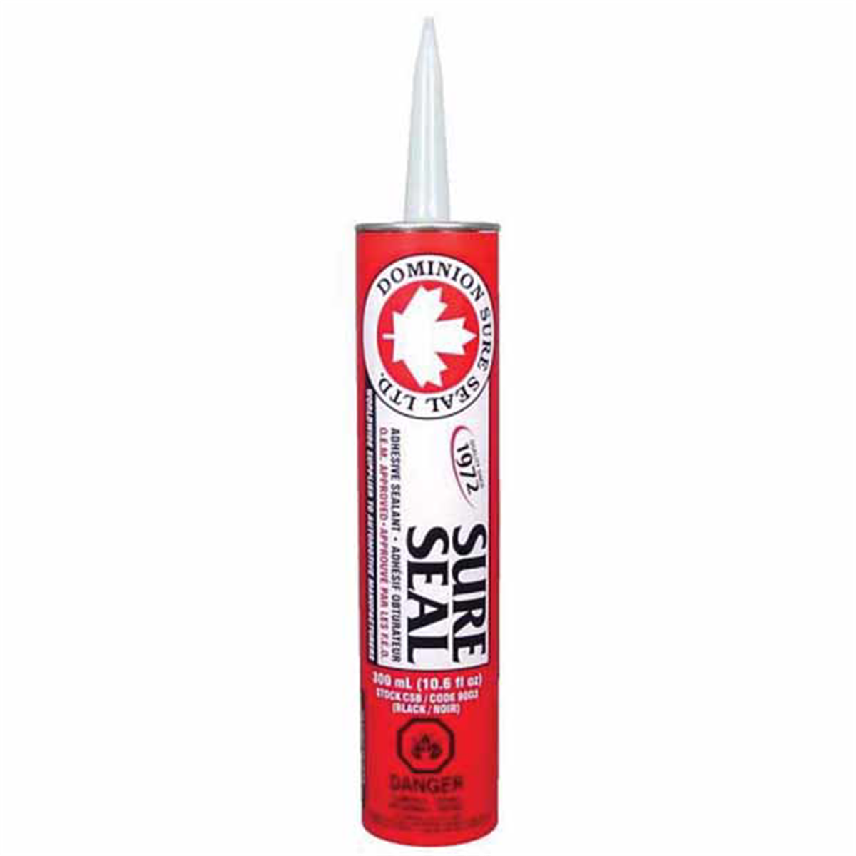 Dominion Sure Seal 9003 All-Purpose Sure Seal Adhesive Sealant, 300 mL Cartridge, Black, Liquid, 24 hr Curing