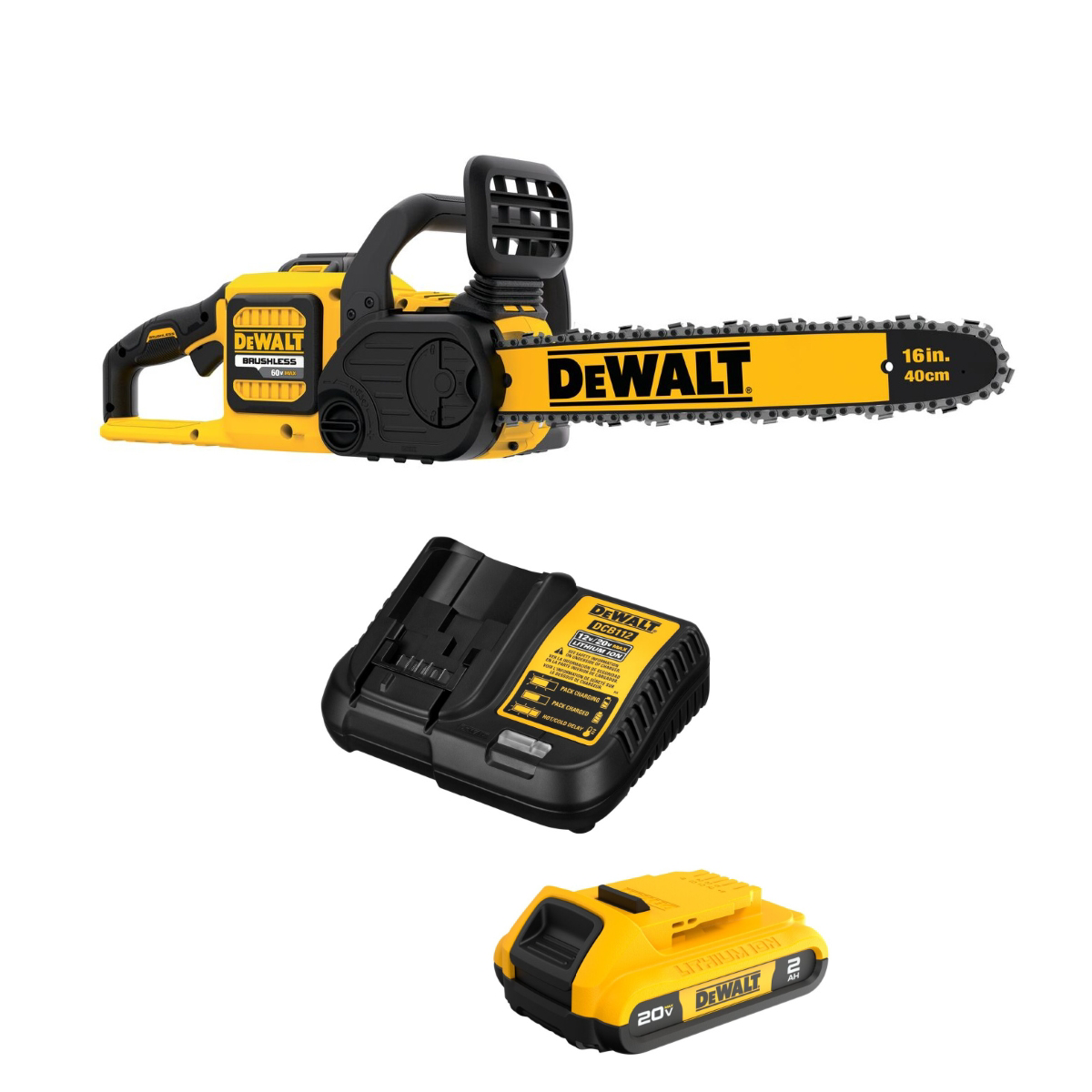 DeWalt FLEXVOLT 60 Volt MAX 16 Inch Brushless Cordless Chainsaw Kit with Battery and Charger