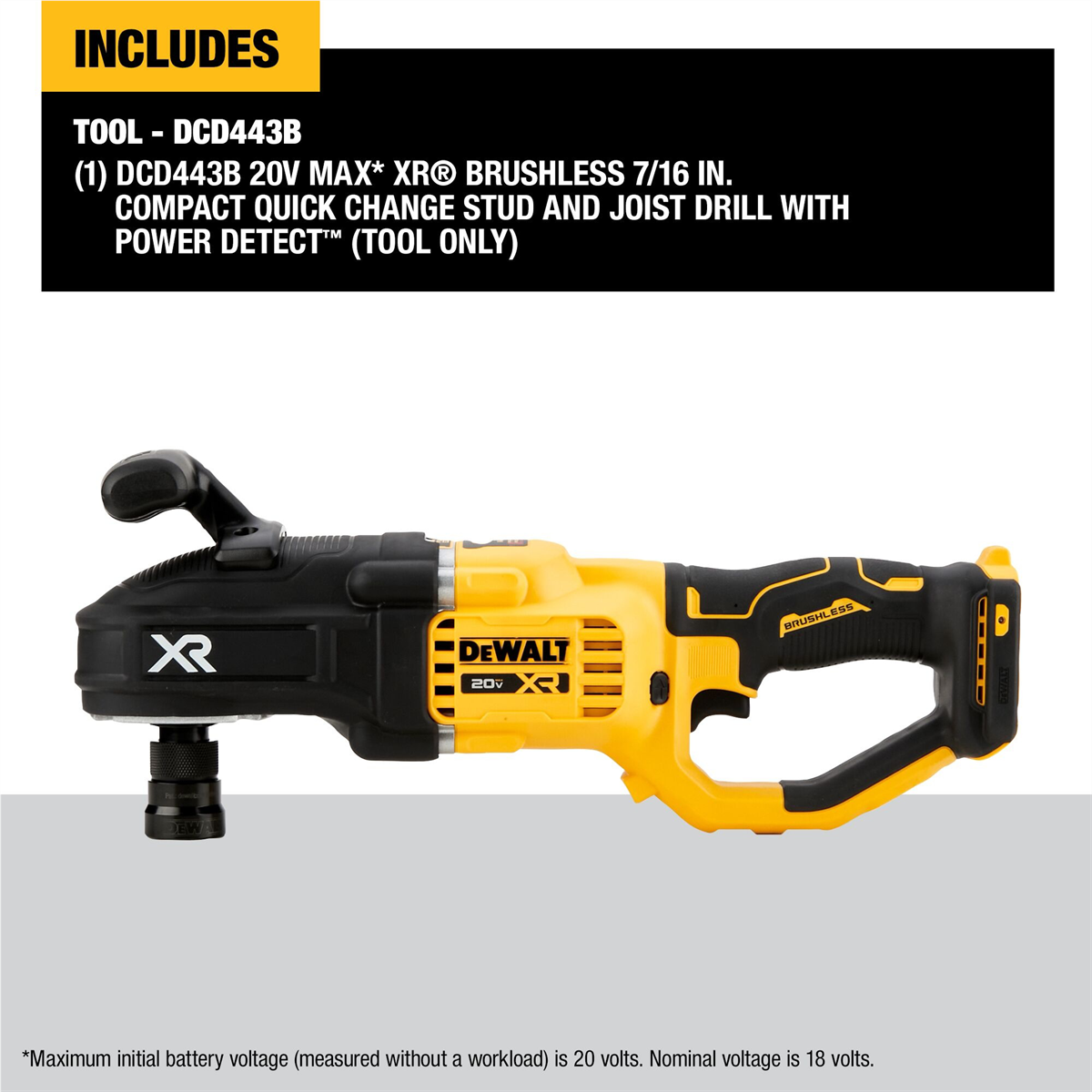 Dewalt 20v Max* Xr Brushless Cordless 7/16 In. Compact Quick Change Stud And Joist Drill With Power Detect Technology (tool Only)