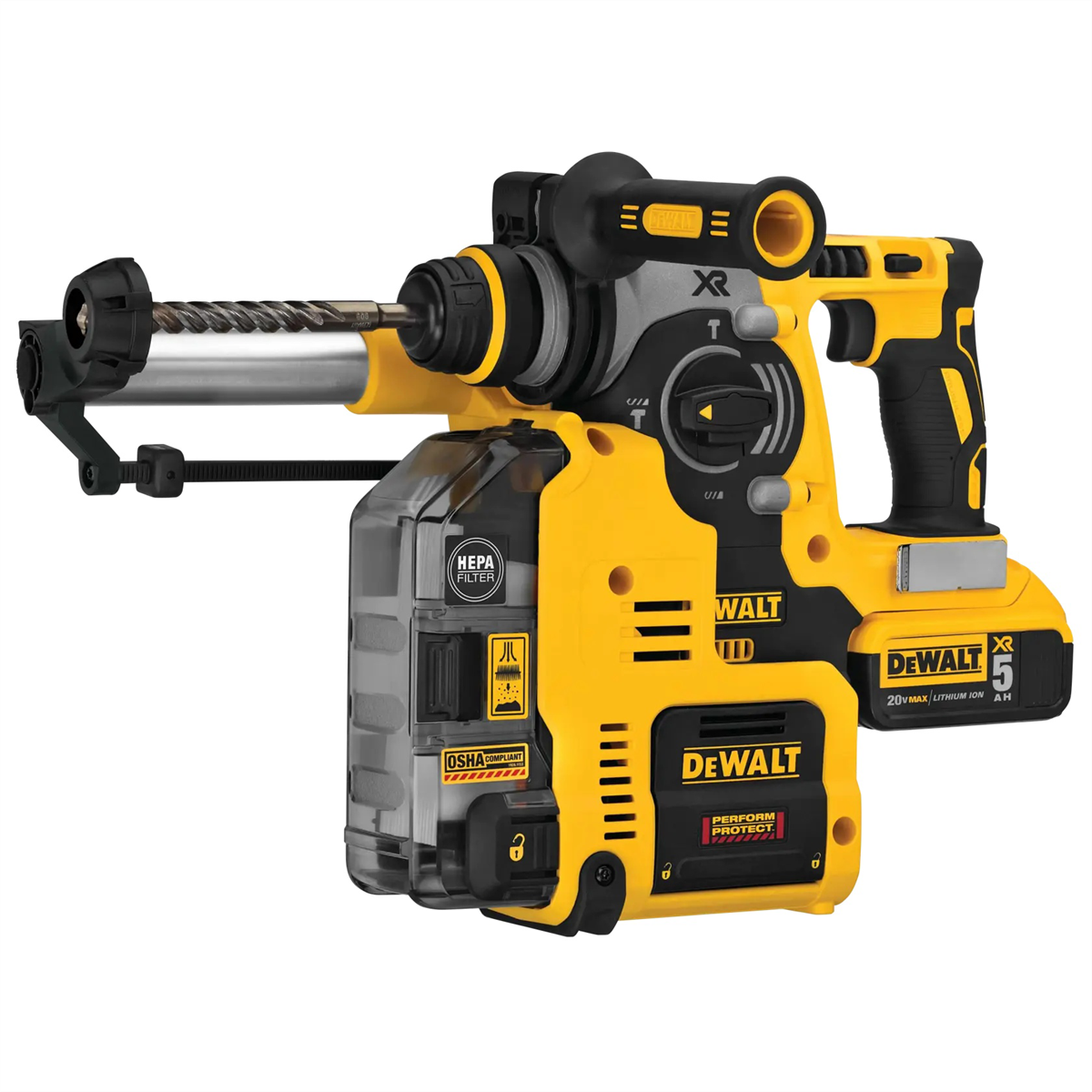 DEWALT 20V MAX* XR L-Shape 1 in. SDS Plus Rotary Hammer Kit With Onboard Dust Extractor
