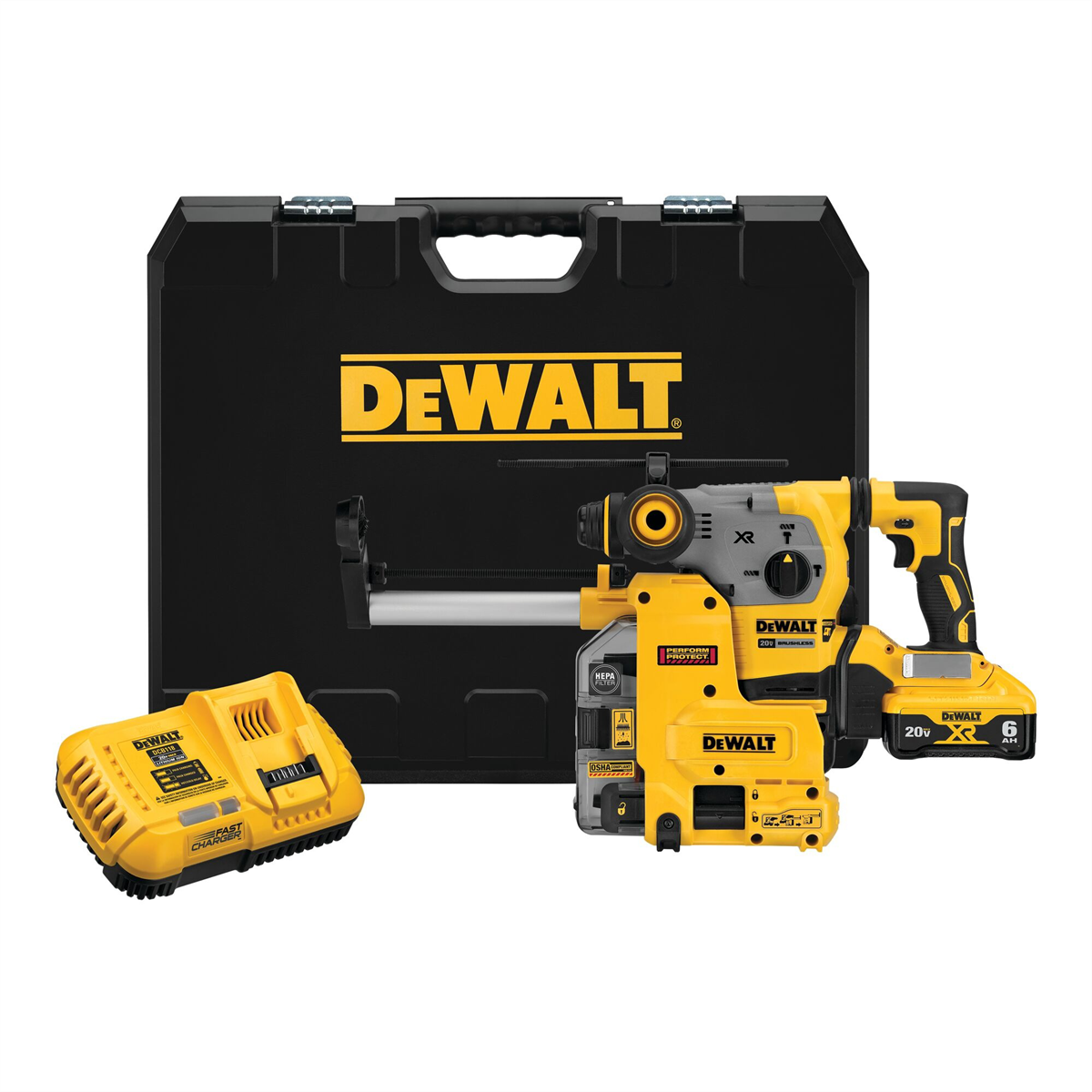 DEWALT 20V MAX* XR Brushless Cordless 1-1/8 in. L-Shape SDS PLUS Rotary Hammer Kit with On Board Extractor