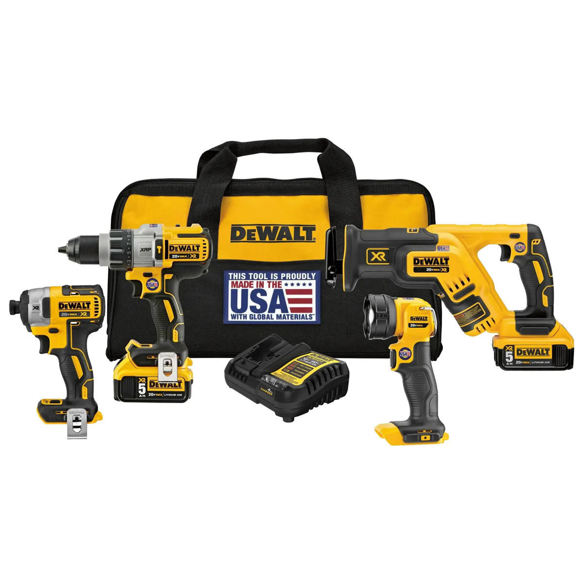 DEWALT 20V MAX* XR Cordless Drill Combo Kit, 4-Tool