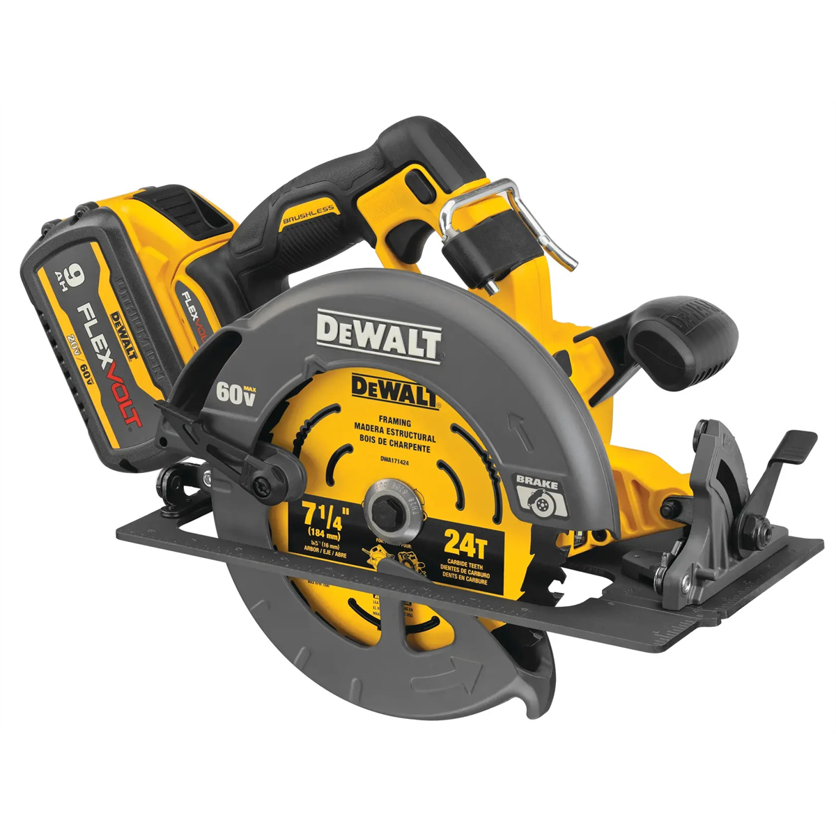 Dewalt 60v Max* Brushless Cordless 7-1/4 In. Circular Saw With Electronic Brake Kit With (2) Batteries