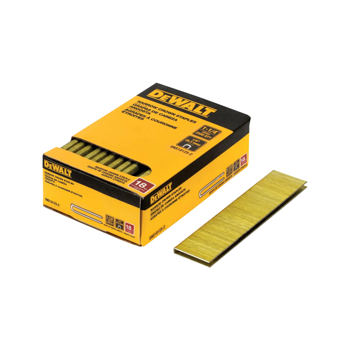 Dewalt 1-1/4 In. 18 Gauge 1/4 In. Crown Staples (2,500 Pk)