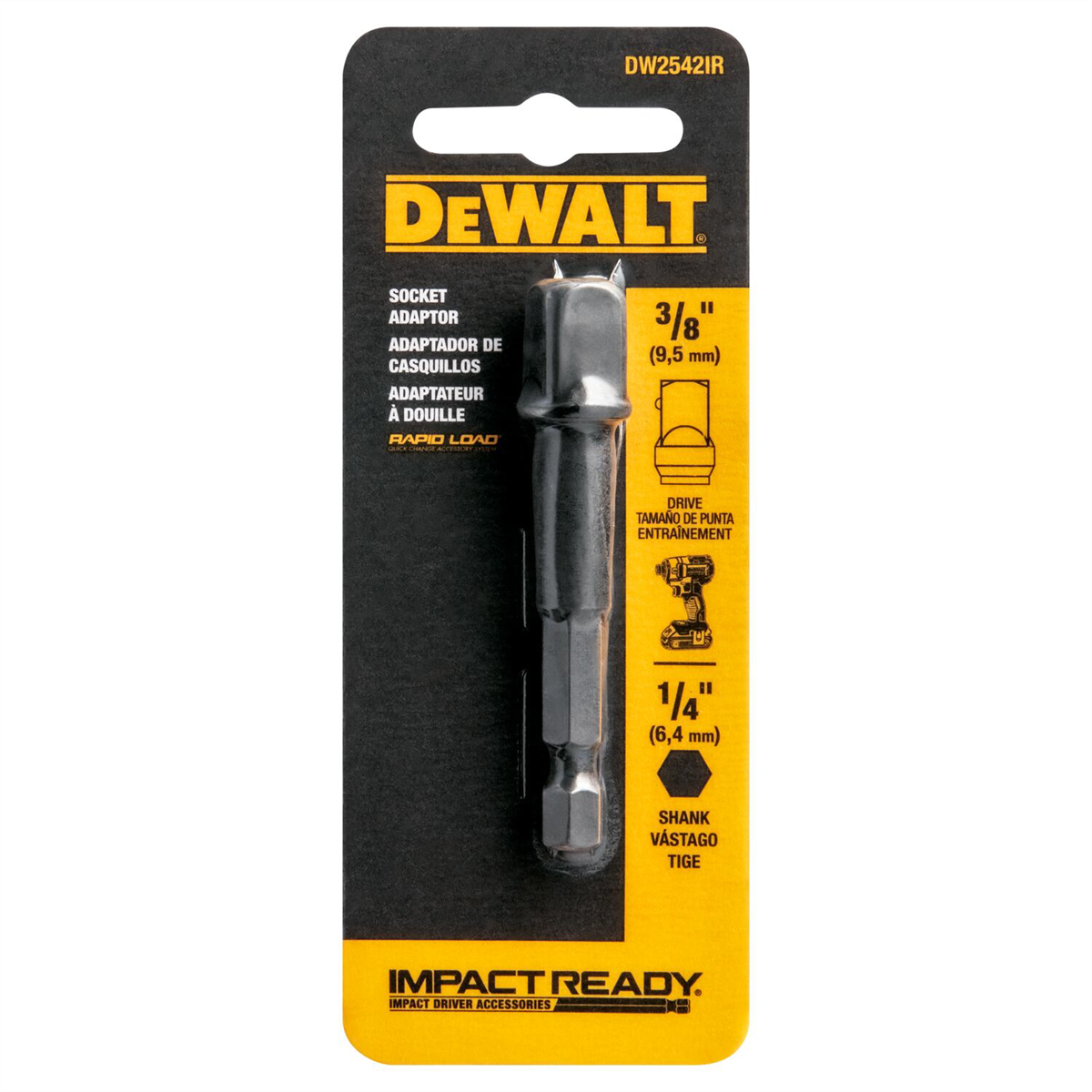 DeWalt 1/4" HEX TO 3/8" SQ IMP READY SOCKT ADPT