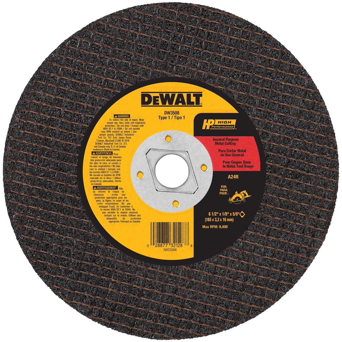 Dewalt 6-1/2-inch By 1/8-inch By 5/8-inch A24r Abrasive Metal Cutting Wheel