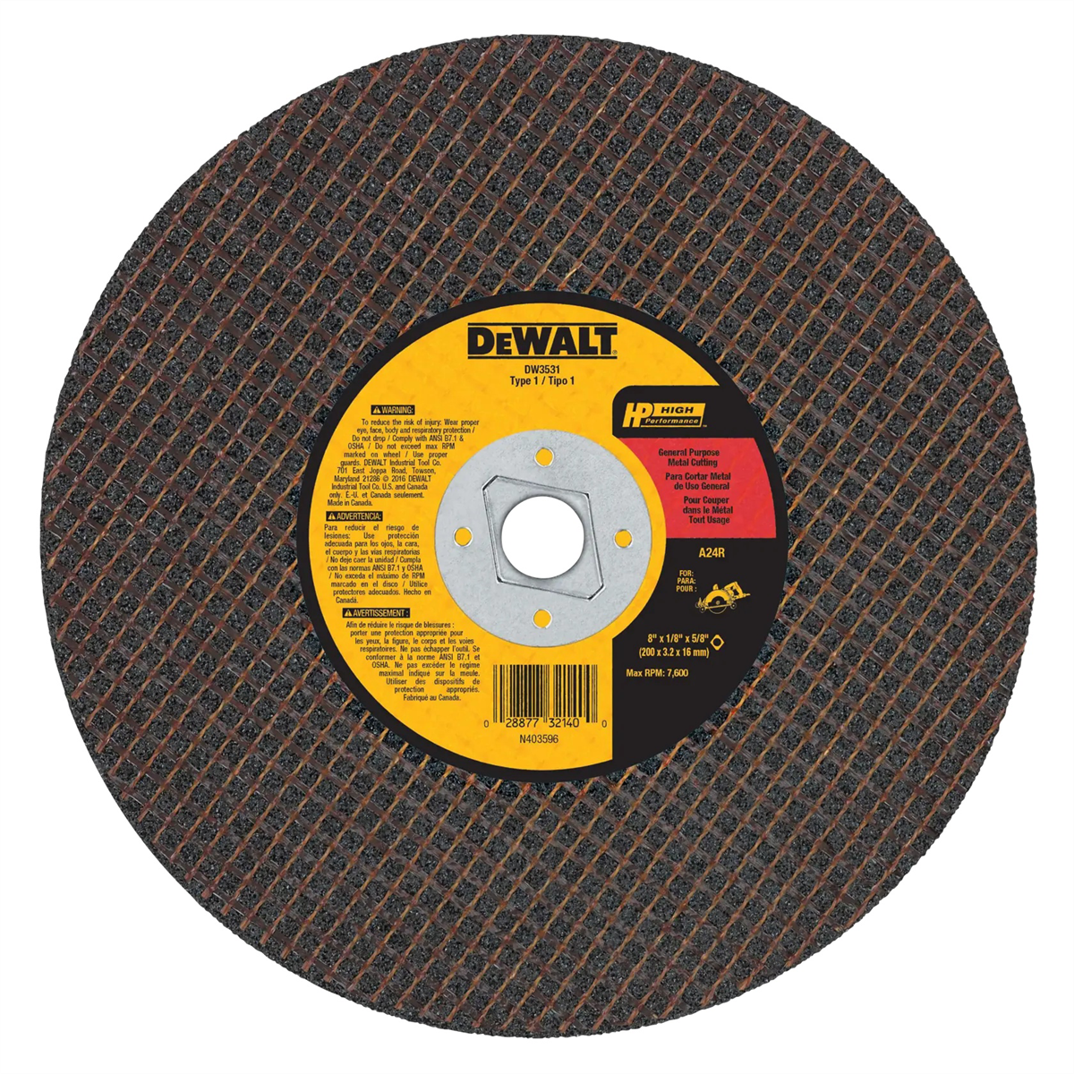 Dewalt 6-1/2" X 1/8" X 5/8"-diamond Drive Metal Cutting Blade