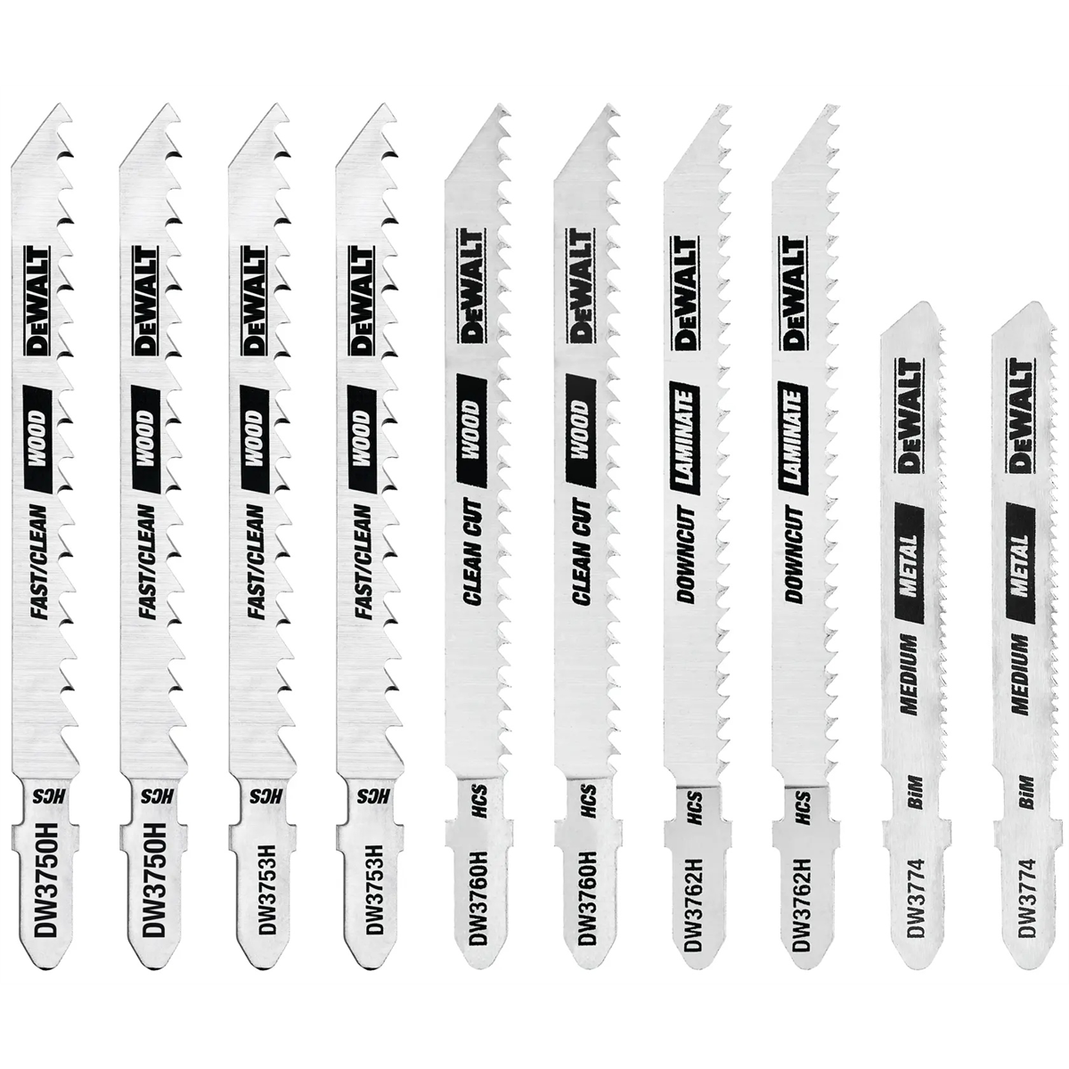 Dewalt Jigsaw Blades Set With Case, T-shank, 10-piece