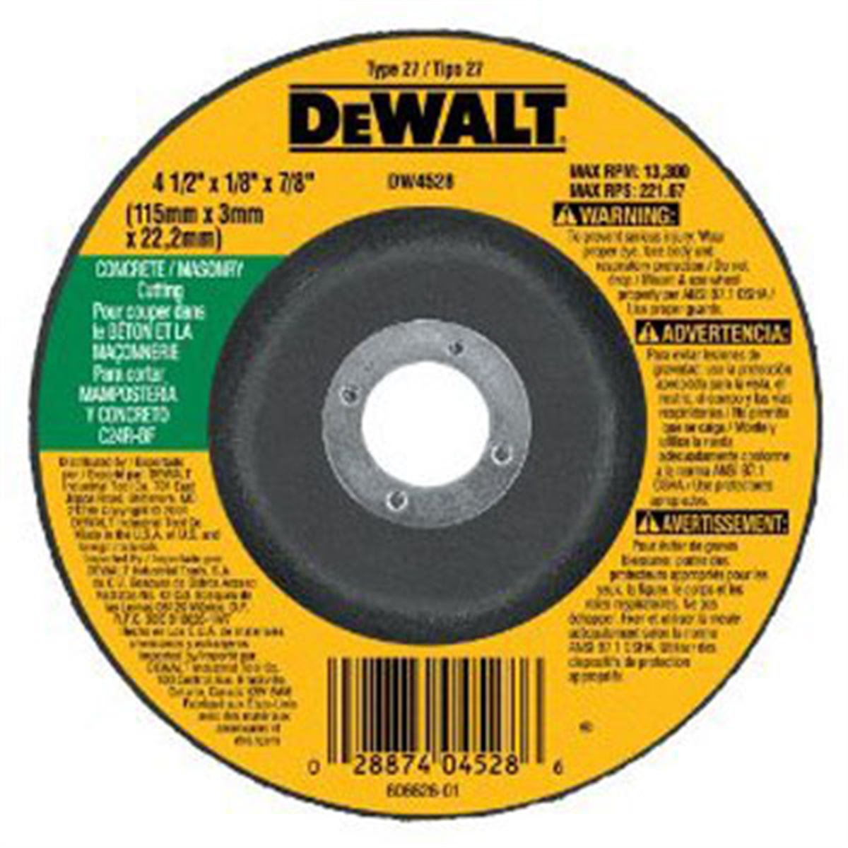 DeWalt 4.5"x1/8"x7/8" Masonry Cuttg W