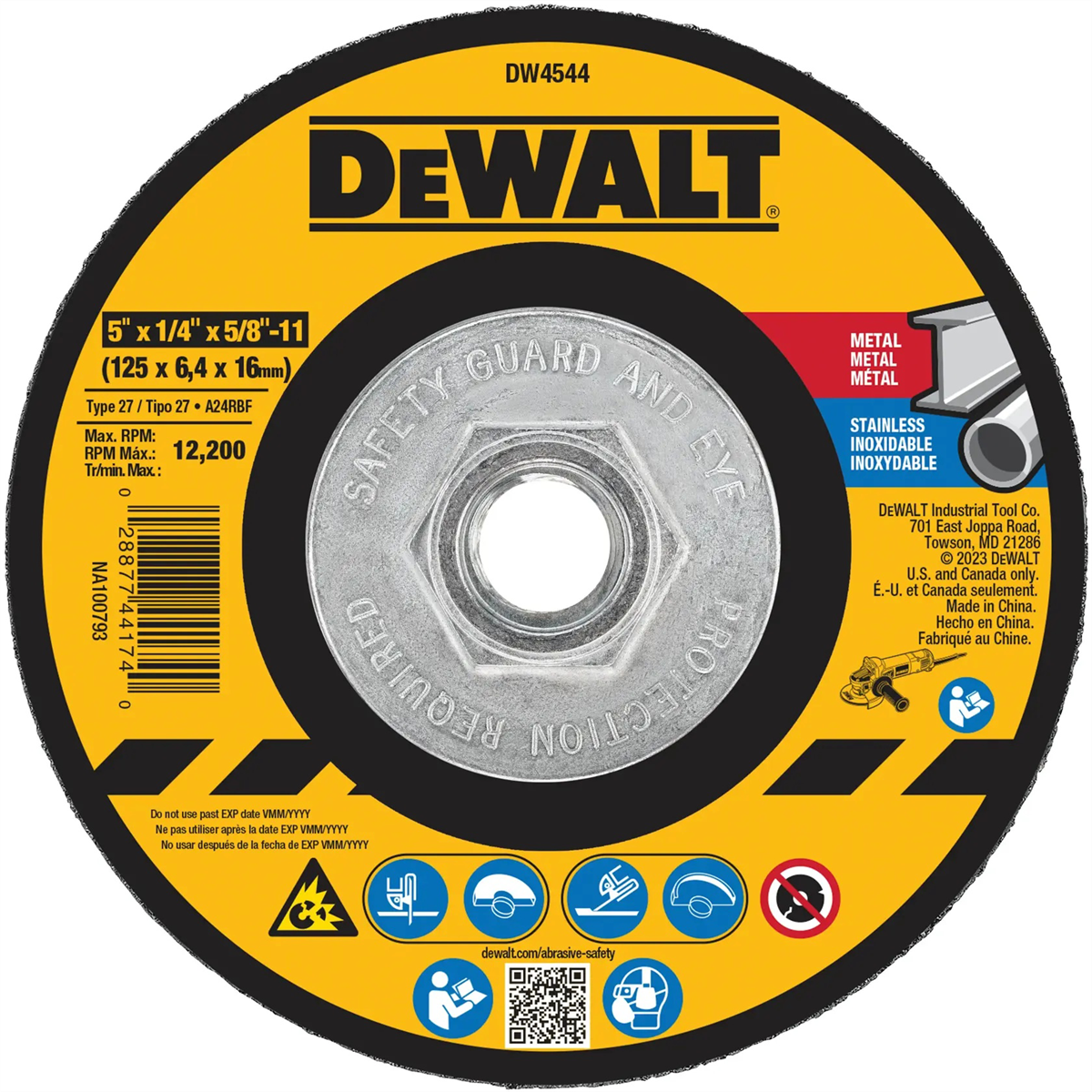 DEWALT 5-Inch By 1/4-Inch High Performance Fast Metal Grinding Wheel, 5/8-11-Inch Arbor