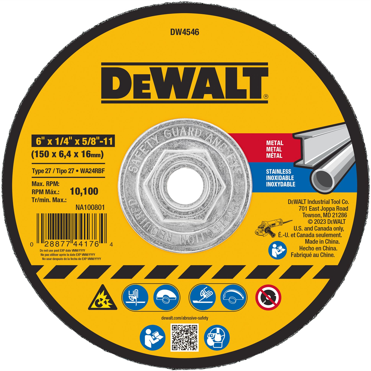 DEWALT 6-Inch By 1/4-Inch By 5/8-Inch-11 High Performance Fast Metal Grinding Wheel