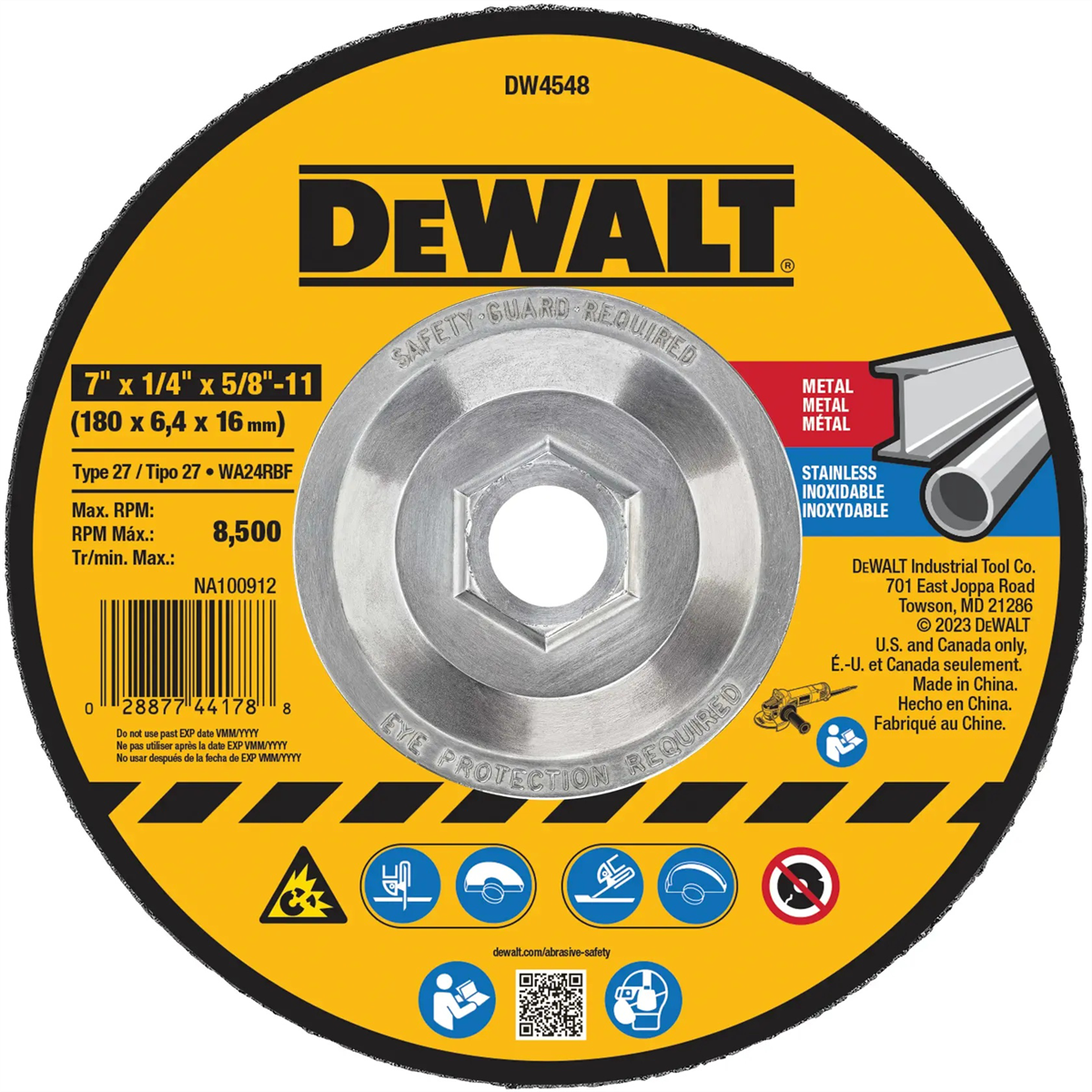DEWALT 7-Inch By 1/4-Inch By 5/8-Inch-11 High Performance Fast Metal Grinding Wheel