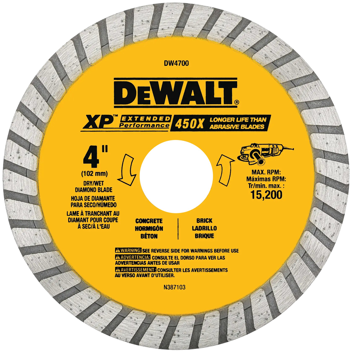 DEWALT Industrial 4-Inch Dry Or Wet Cutting Continuous Rim Diamond Saw Blade With 7/8-Inch Arbor