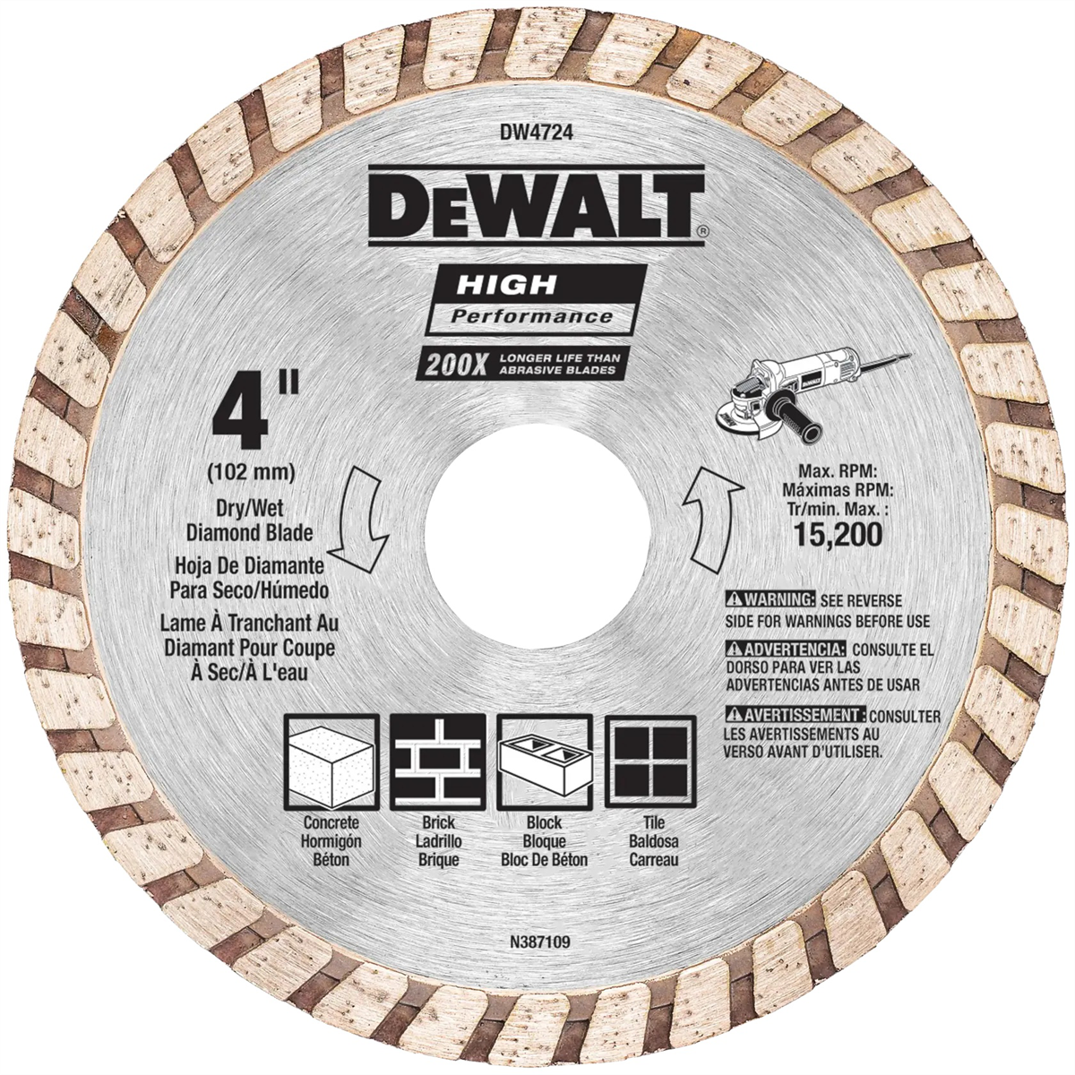 Dewalt High Performance Diamond Cutting Disc Turbo Universal Concrete 100mm X 2.0mm X 22.23mm