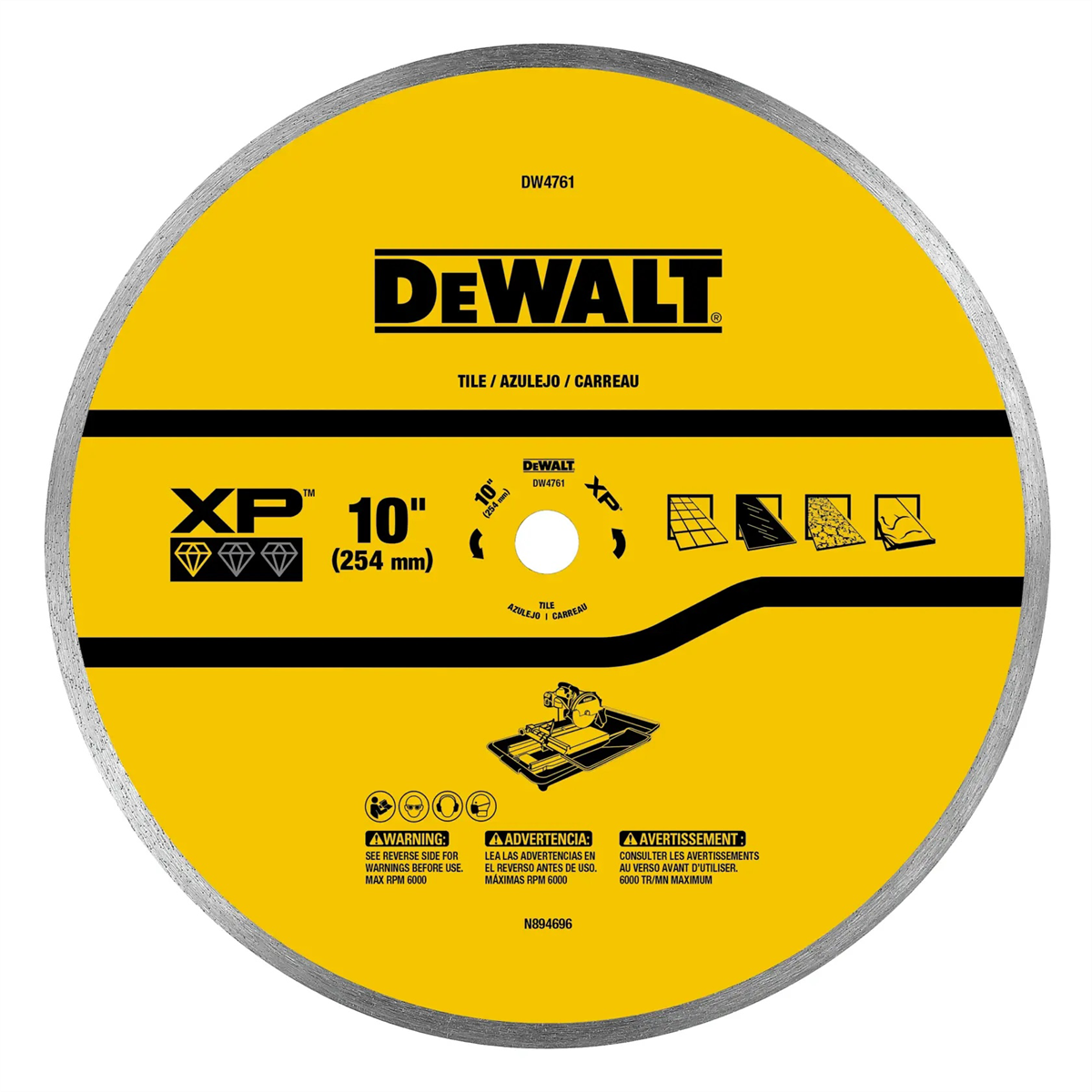 DEWALT Diamond Blade For Ceramic Or Tile, Wet Cutting, Continuous Rim, 5/8-Inch Arbor, 10-Inch