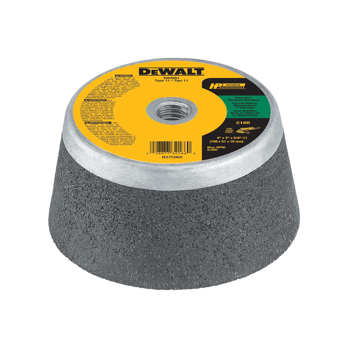 Dewalt Concrete Grinding Wheel, Steel Backed Cup, 4-inch