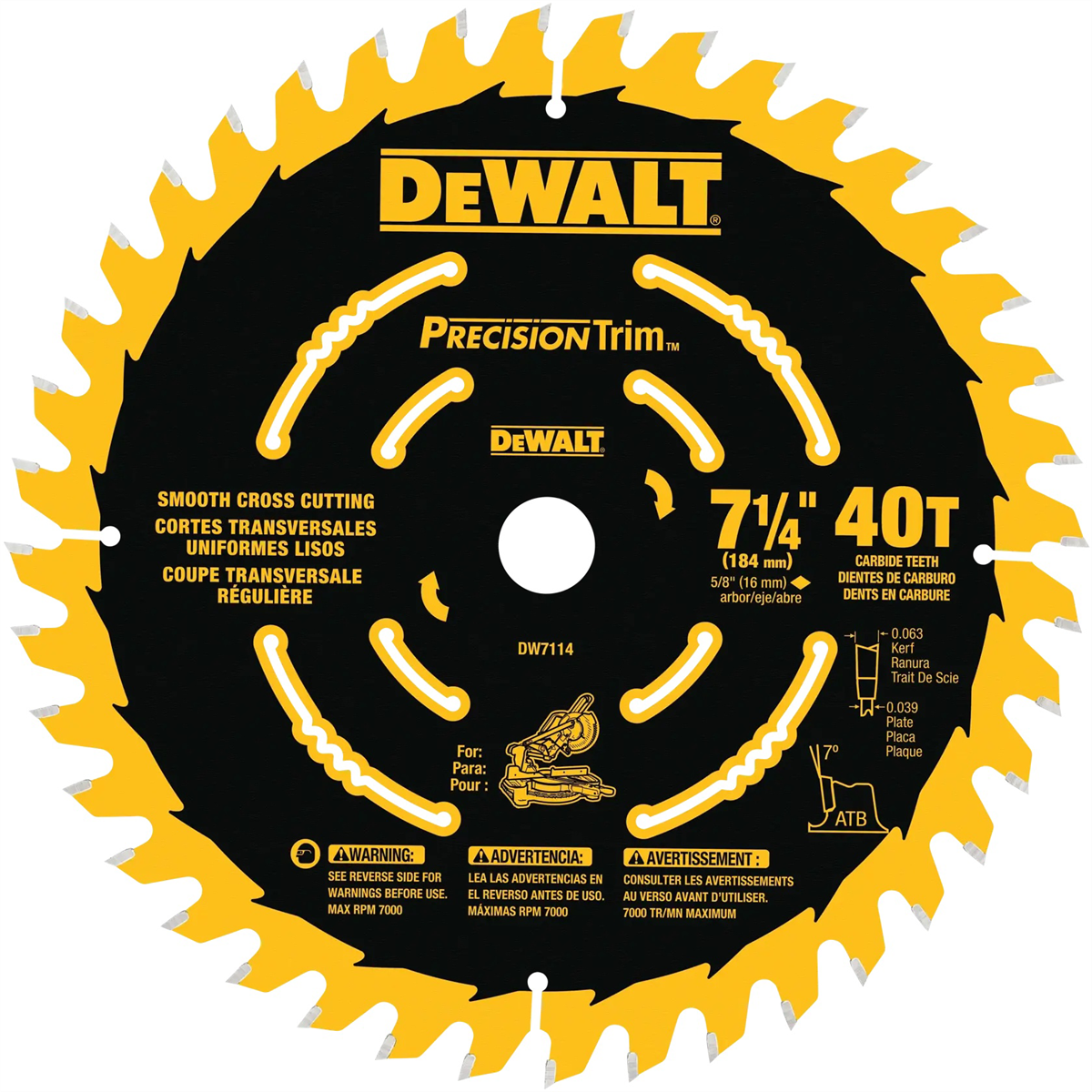 Dewalt Miter Saw Blade, Precision Trim, 7-1/4-inch, 40-tooth
