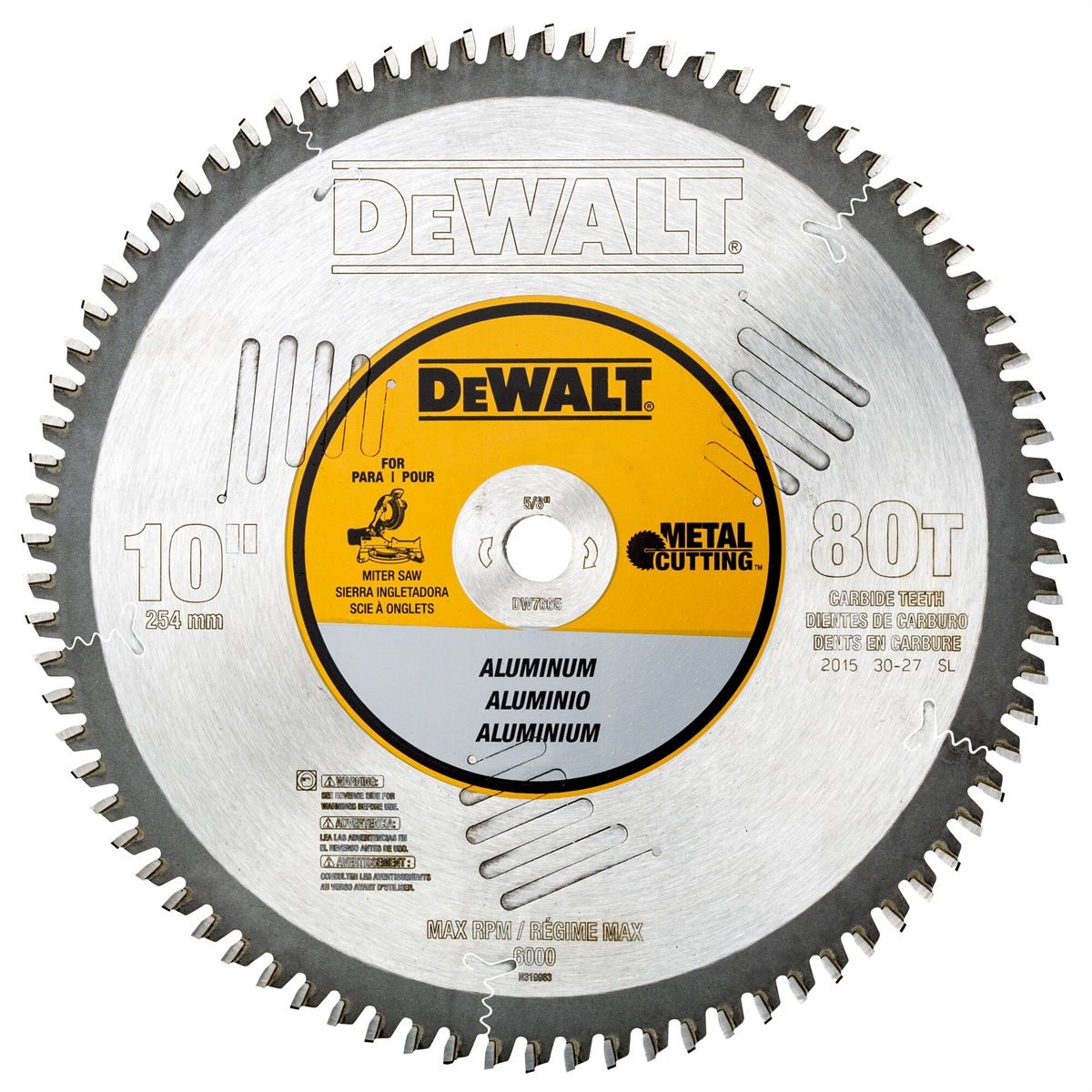 DEWALT 10In 80T Alum Thin Plt Mtl Cut 5/8In Arb