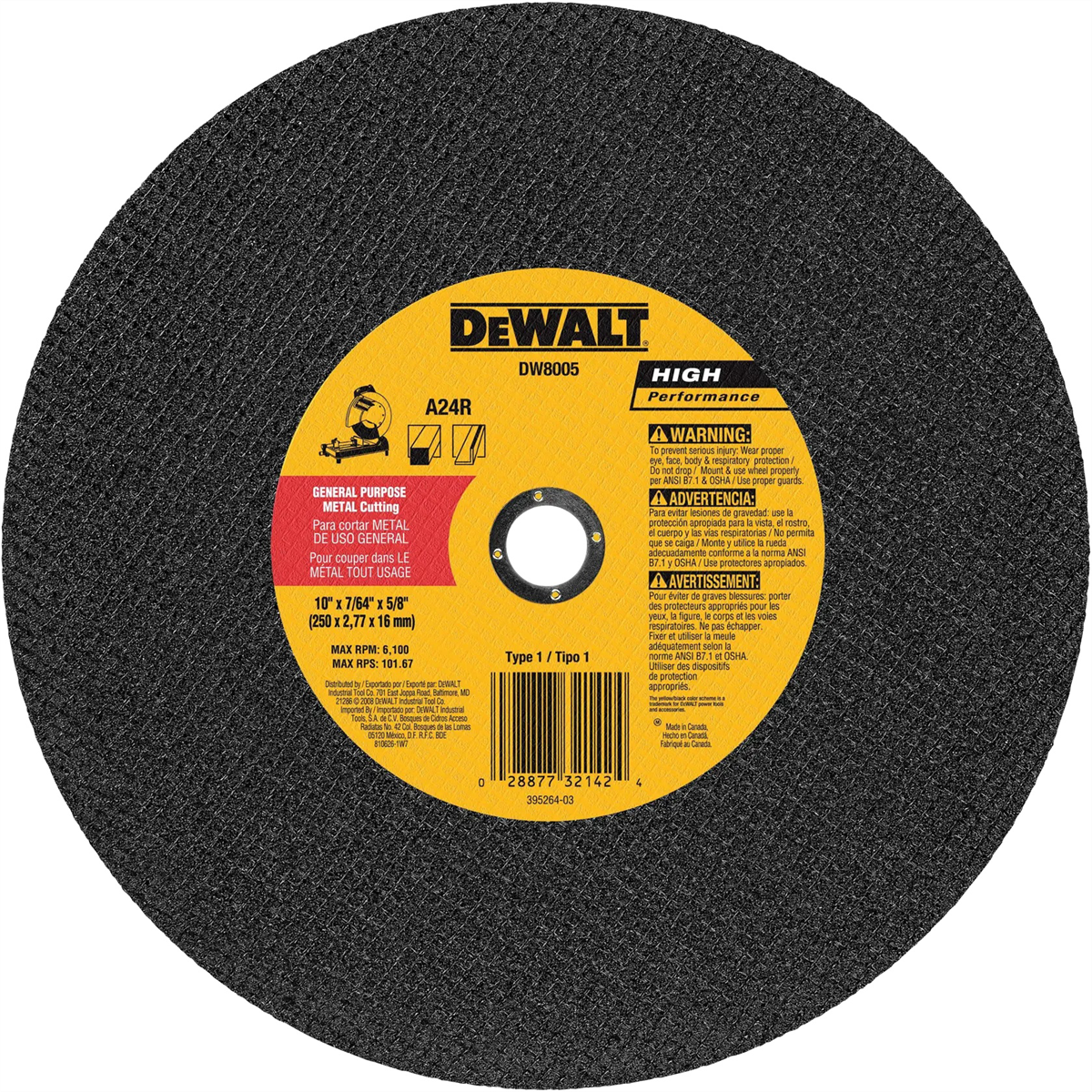 Dewalt 10" X 7/64" X 5/8" General Purpose Cutting Wheel