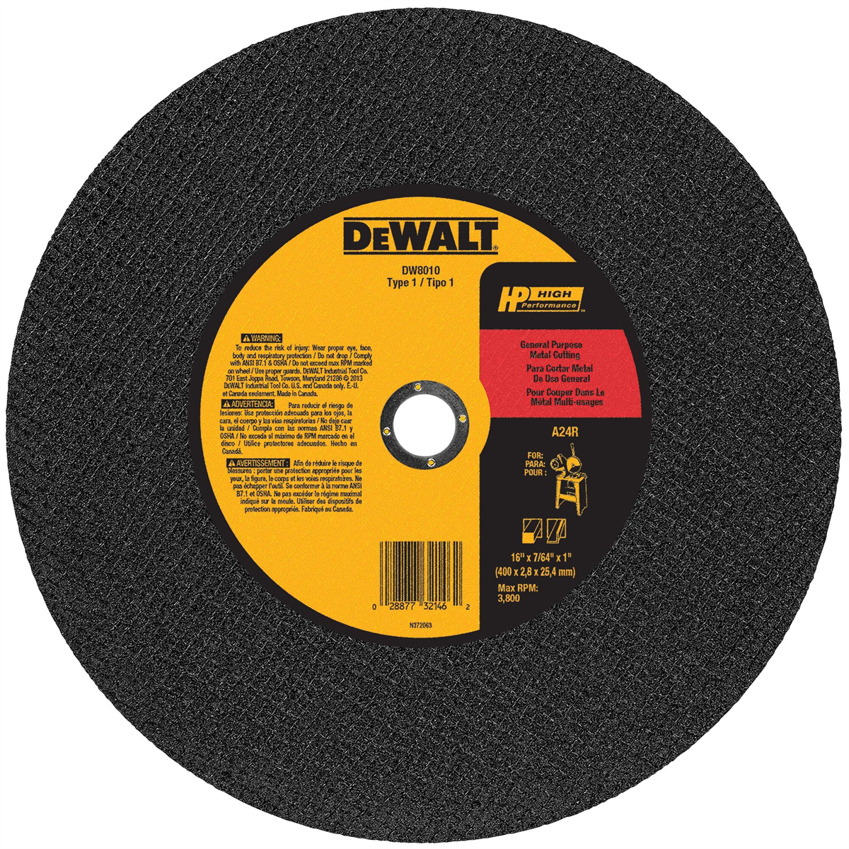 Dewalt General Purpose Stat Cut-off Wheel, 16-inch X 1-inch