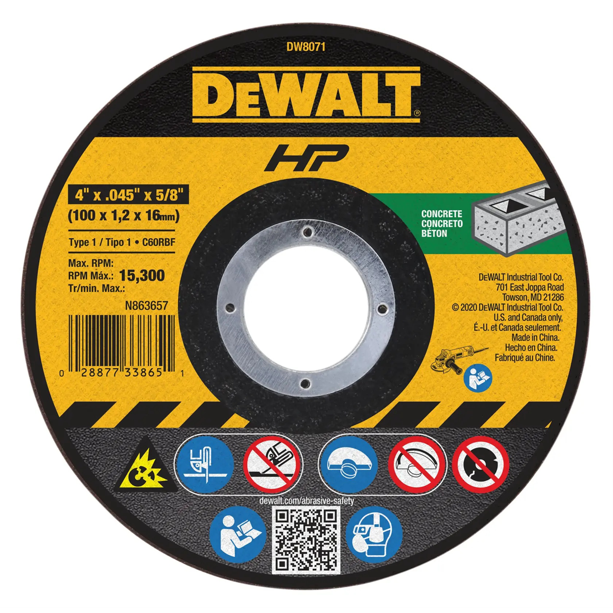 Dewalt Concrete/masonry Wheel, 4-inch X .045-inch X 5/8