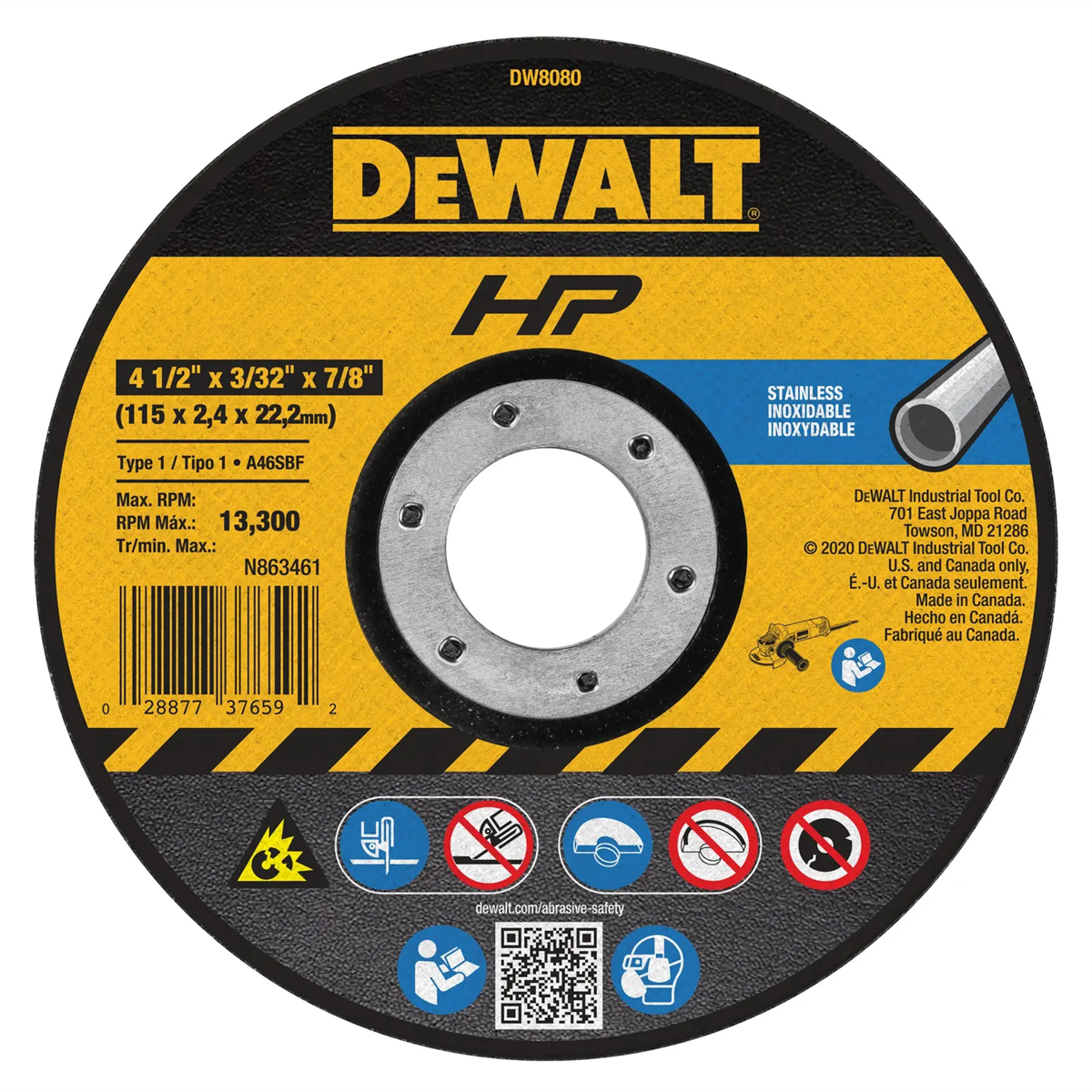 Dewalt 4-1/2" X 3/32" X 7/8" Stainless Steel Cutting Wheel