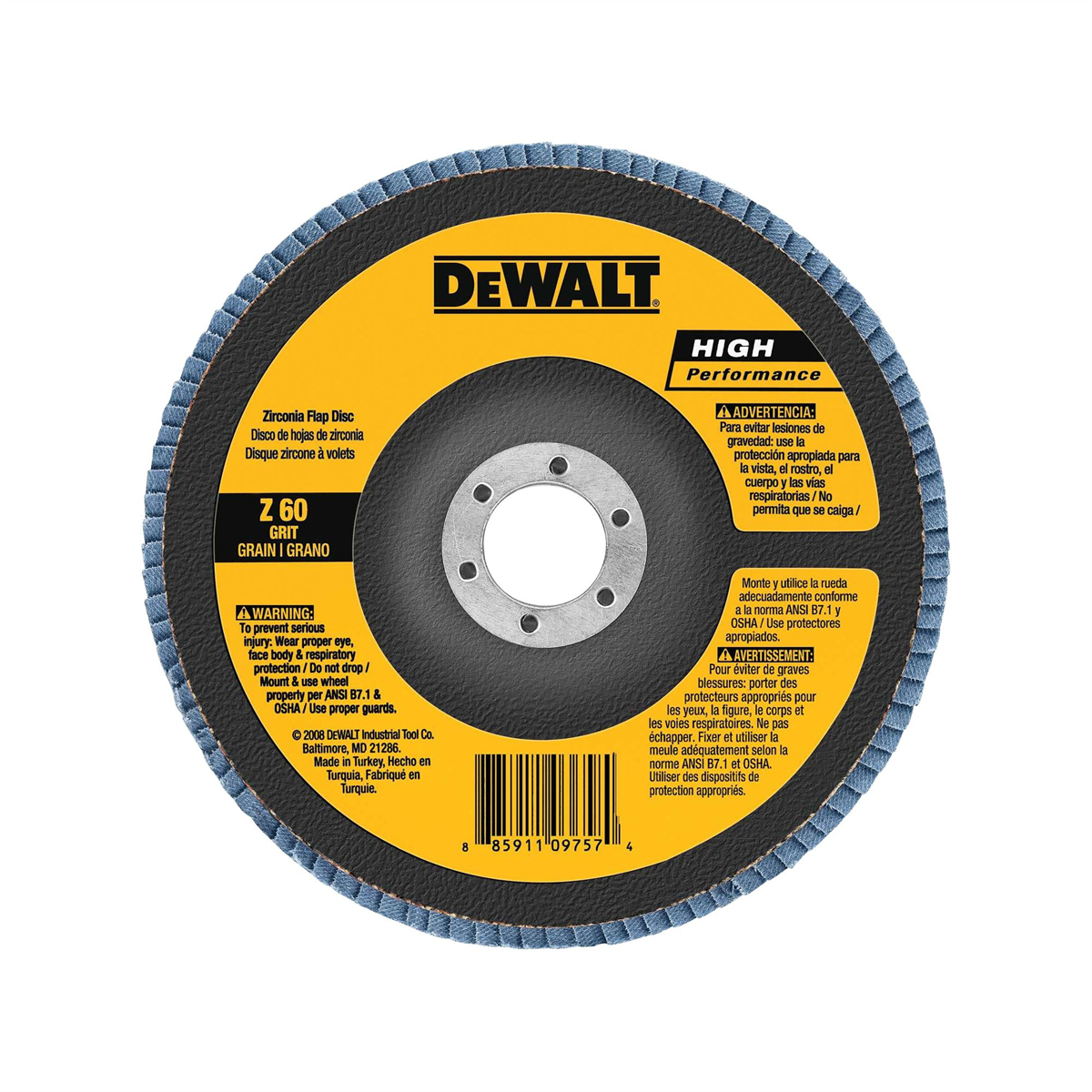 DEWALT 5-Inch By 7/8-Inch 80-Grit Zirconia Flap Disc